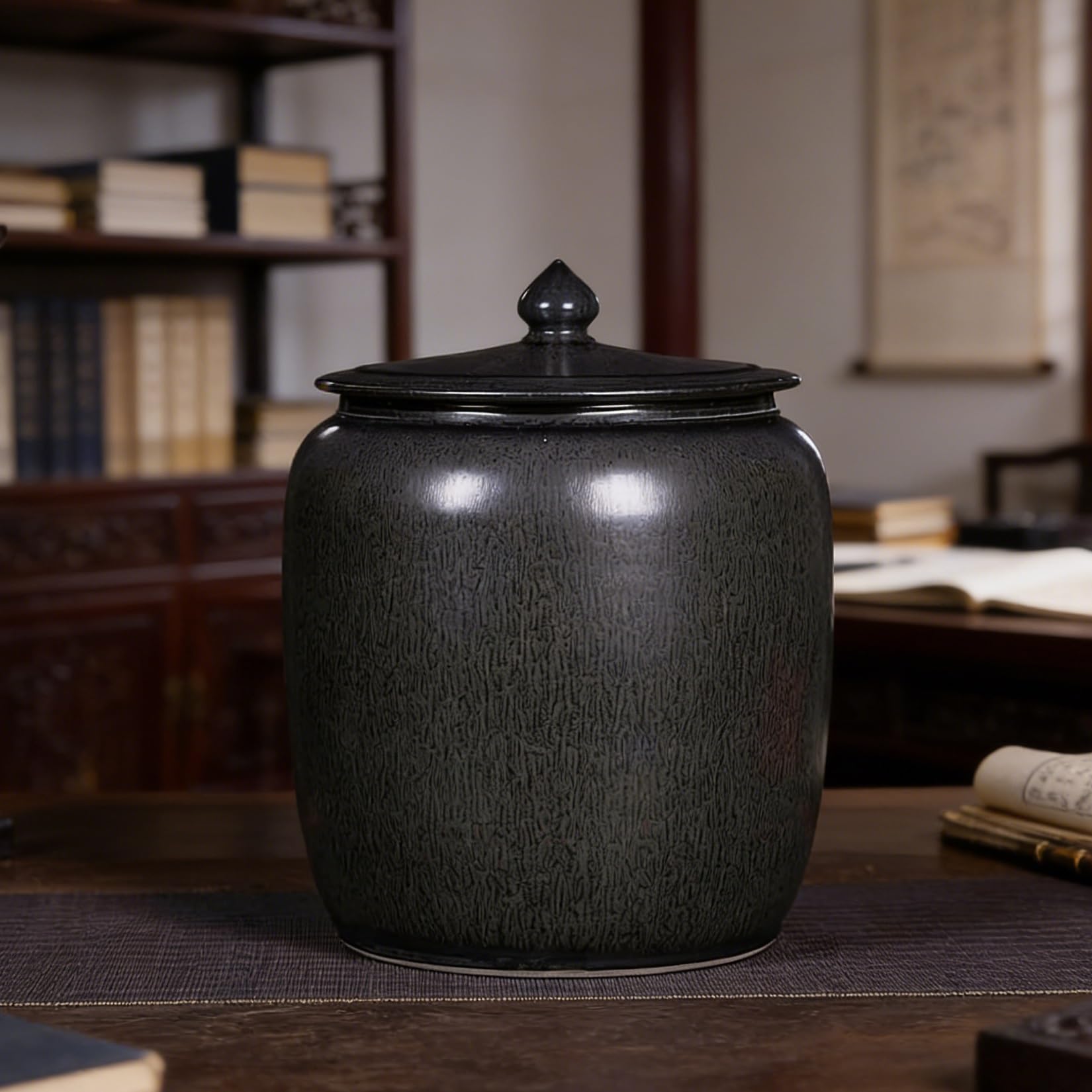 Keramik Reisbehälter 25KG Luftdicht Mit Deckel Großer Reisspender Vorratsdose Versiegelter Getreidebehälter Für Reis, Kaffeebohnen & Küche(Black,12.5kg)