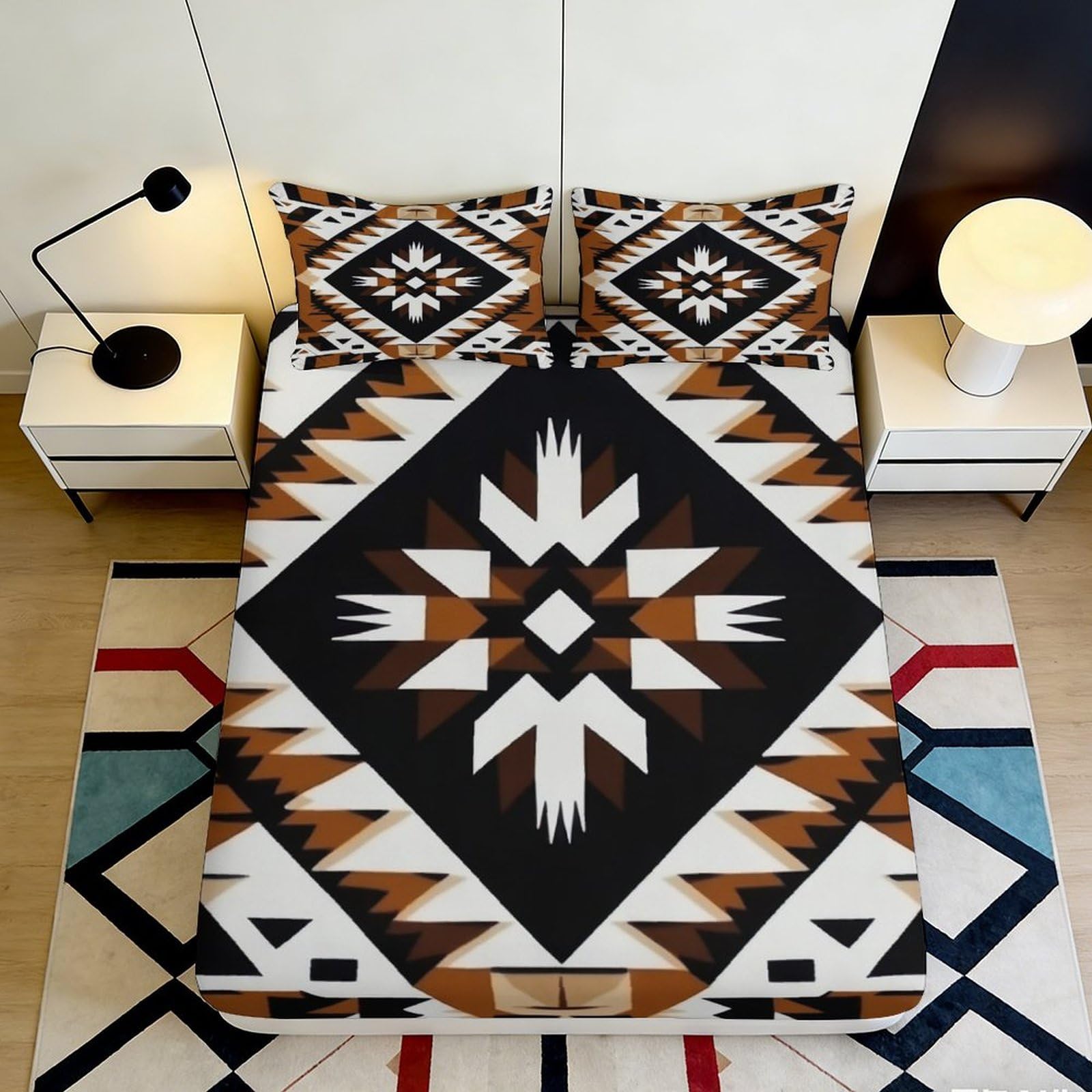 Uynsixtme Style-7 3D Printed Tribal Pattern Fitted Sheet Microfiber Deep Pocket Non-Slip Bedroom Bedding Tribal Mattress Fitted Cover Washable 140X200x25cm
