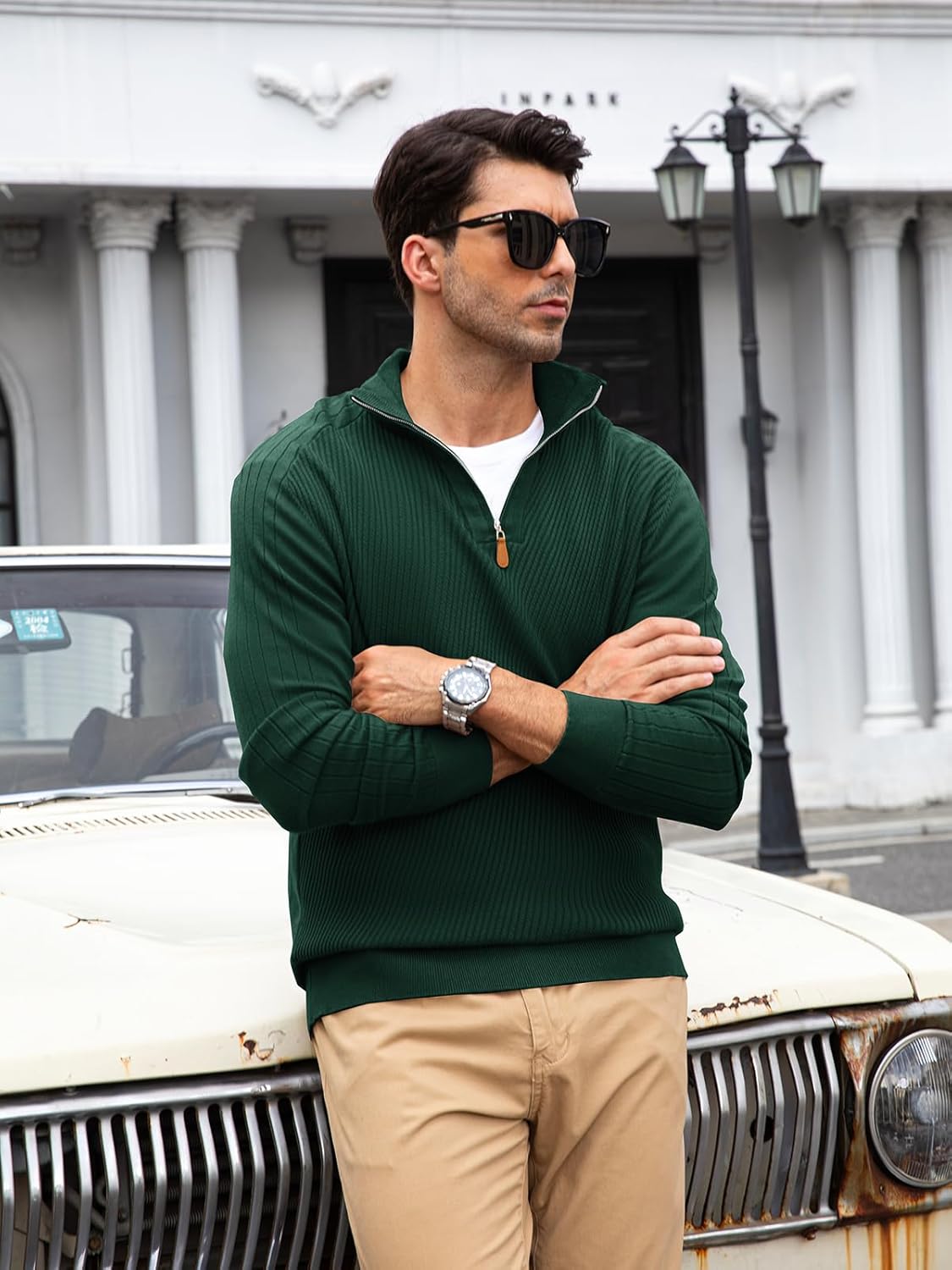 Mens Quarter Zip Pullover Sweater Slim Fit Long Sleeve Knit Lightweight Mock Neck Casual Polo Sweater - Image 4