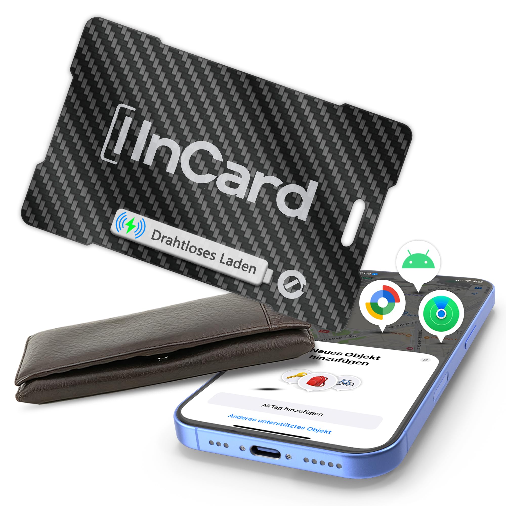Ultradünn Wallet Tracker (für iOS und Android) IP68 wasserdichte Bluetooth-Suchkarte für Taschen und Pässe, kompatibel mit Apple Find My & Google Find My Device – kabelloses Aufladen