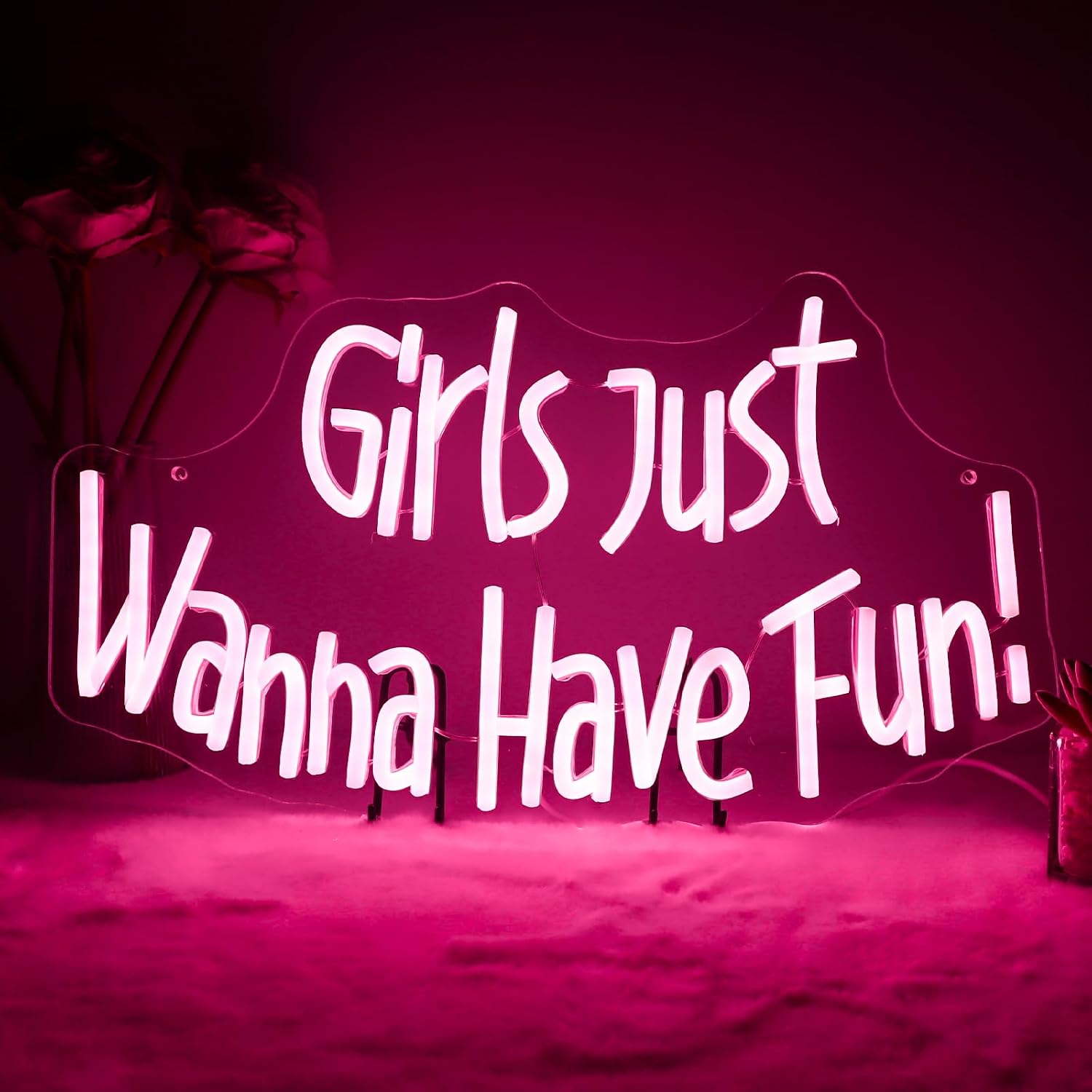 Girl Just Wanna Have Fun Neon Sign,Pink Neon Wall Sign,Hanging Girl Party Neon Light,Girl Night Light For Girl Bedroom Dorm Wall Sign Girls Birthday Bachelorette Party Sign