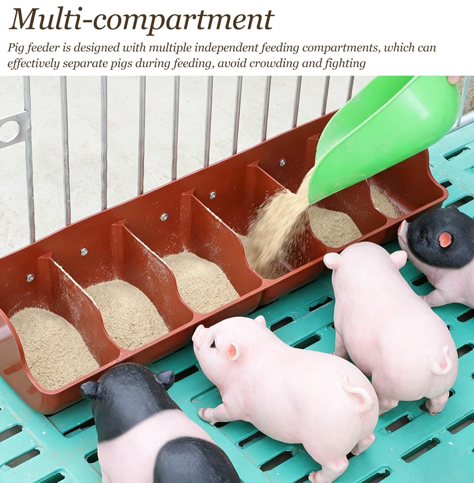 Comedero para Cerdos Comedero Pequeño de Plástico Liso para Lechones, Bebedero Multicompartimento con Diseño Semicerrado, Comedero para Aves Corral Patos Gallinas(Red L65cm/25.6")