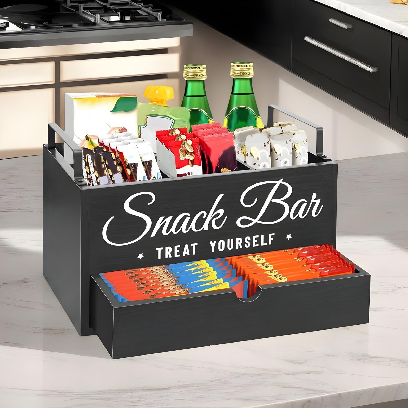 Kaffee Gewürz Organizer Anrichte Kaffee Organizer Station Für Küche | Edelholz Aufbewahrung Mit Schublade Für Tassen Rührstäbchen Pads Zucker Tee Zubehör