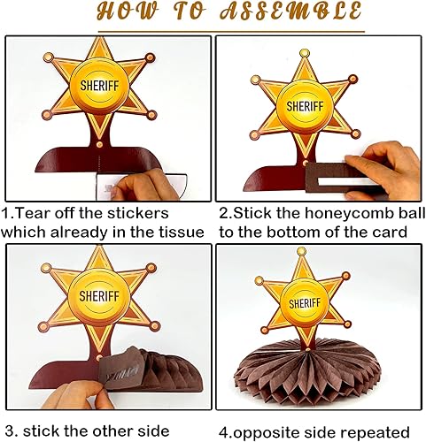 Miniatura 5 de Juego de 9 piezas de decoración de vaquero del oeste salvaje con centros de mesa de panal para fiestas temáticas del oeste, baby showers y fiestas