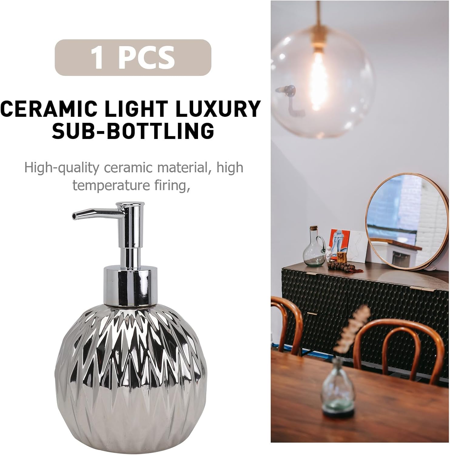 Alipis Ceramic Shampoo Pump Bottle Silver, Refillable Travel Lotion Dispenser for Bathroom, Household and Hotel Shower Gel Container with Pump