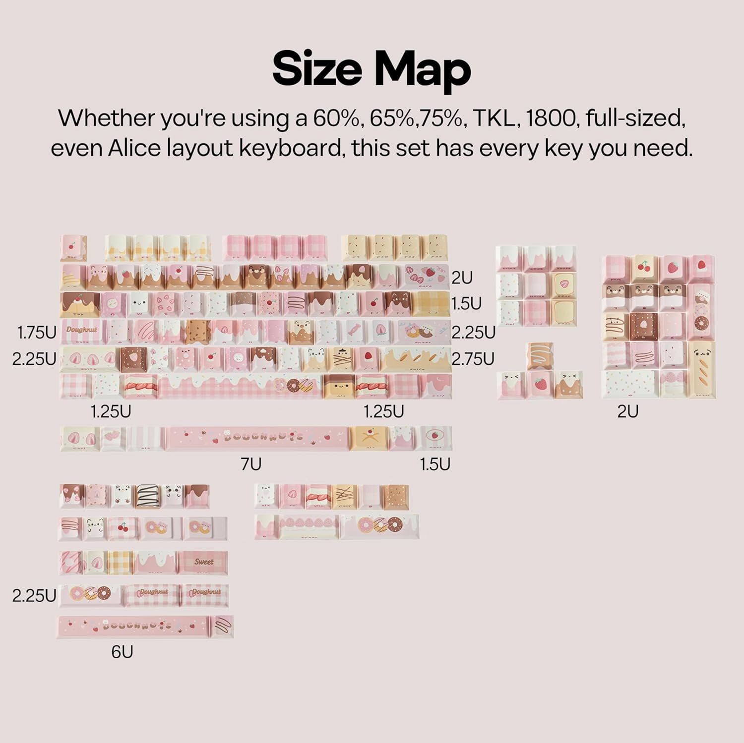 KiiBOOM Dough Fluff Keycap Set, 144/143 Keys, MOA/Cherry Profile PBT Keycaps for Mechanical Keyboard, Compatible with ANSI/ISO, 60%, 65%, 75%, TKL, Full-Sized Layout (Pink & Brown, Cherry Profile)