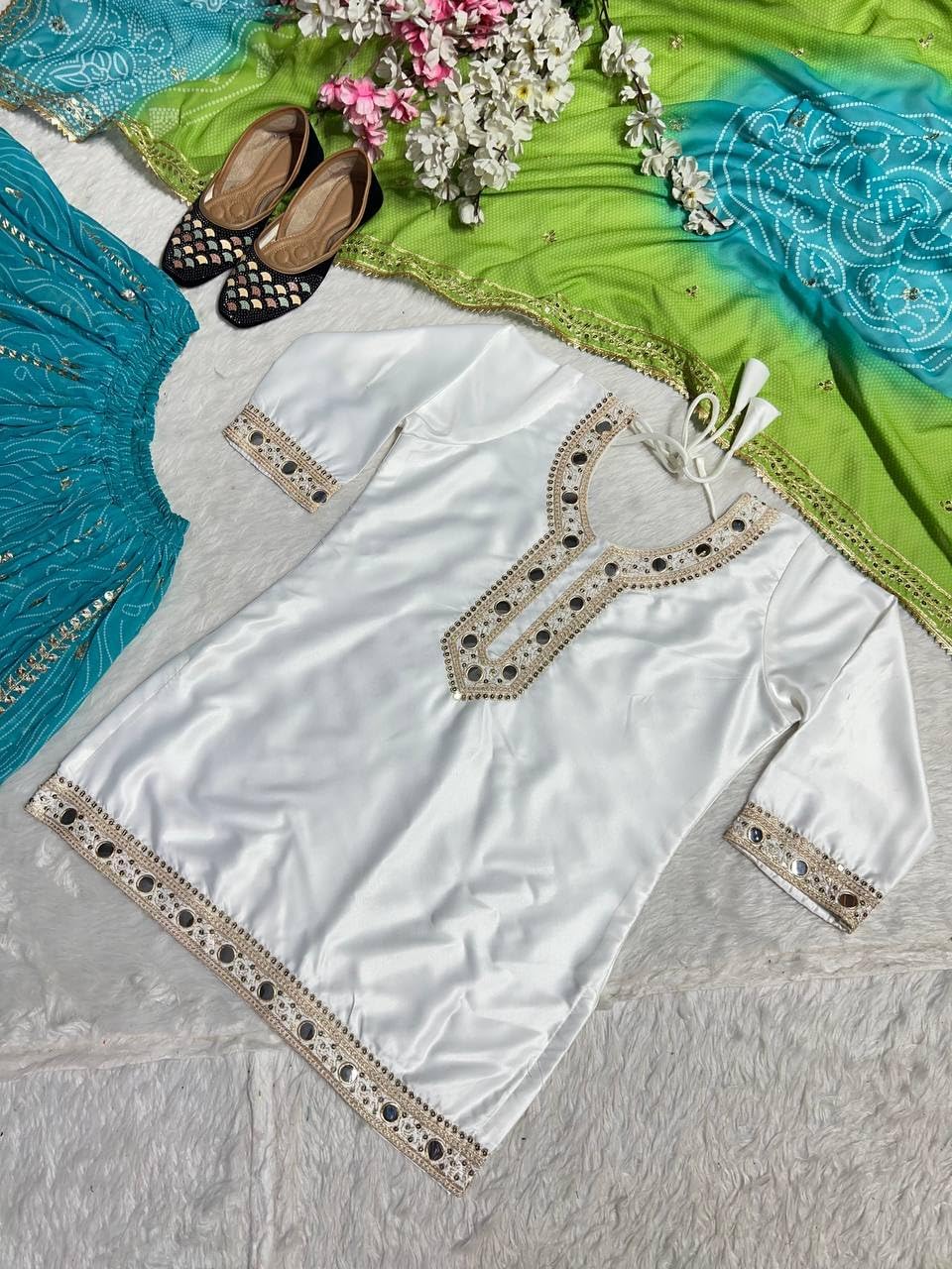 Zoura Women's Cotton blend Embroidery Zari work Salwar Suit With Round Neck And 3/4 Sleeve with Dupatta & Sharara