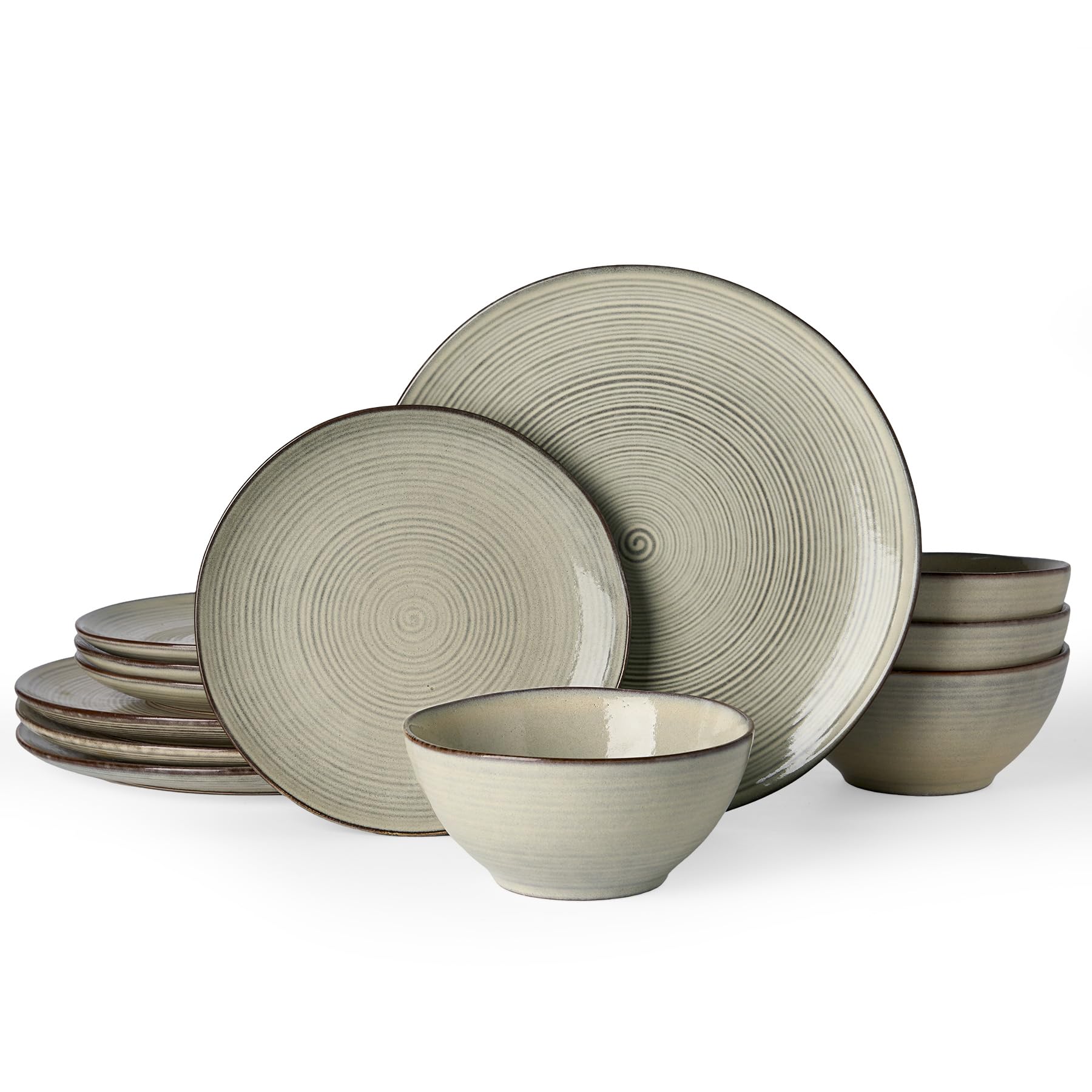 Stoneware Plates and Bowls Sets for 4, 12pcs Irregular Trim Dinnerware Sets | Handmade Re…