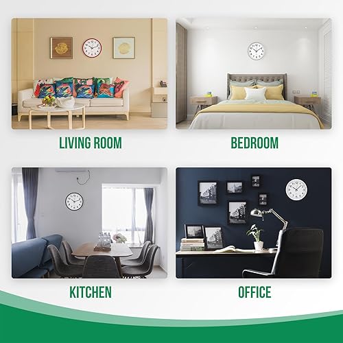 Miniatura 7 de Reloj de pared de estilo moderno y simple, redondo, de plástico, sin tictac, movimiento de cuarzo, reloj de pared para el hogar, oficina, escuela,