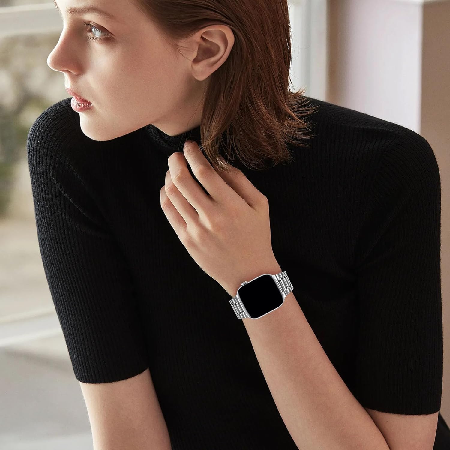 HITZEE Metal Bands Compatible with Apple Watch Band 49/46/45/44/42mm, Stainless Steel Replacement Men/Women Band Strap Compatible for iWatch Ultra 3/2/1 SE3-1 Series 11 10 9 8 7 6 5 4-1, Silver - Image 5