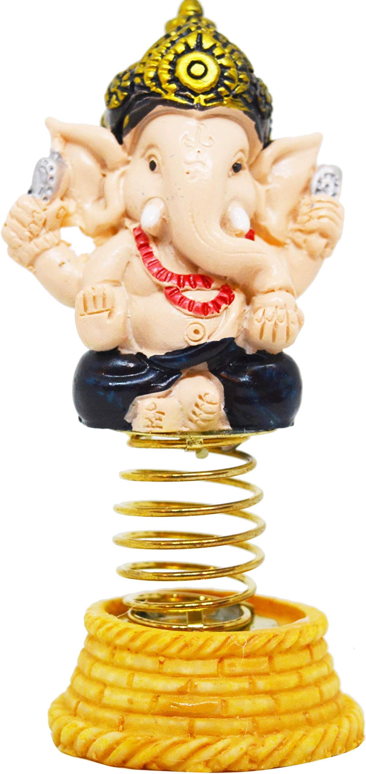 Saubhagya Global Polyresin Nodding Head Spring Little Ganesha Idol Figurine Showpiece, 4 * 4 * 10 cm (Black)