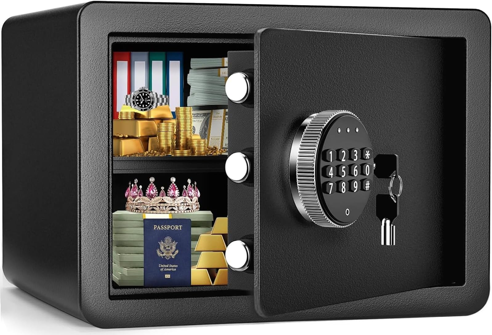 Safe Box, Fireproof Home Safe with Digital Keypad Safety Key Lock, Hotel Security Safe Box, Cabinet Small Hidden Wall Safes for Office Protect Money Cash Watches Jewelry Documents, 31X20X 20 cm