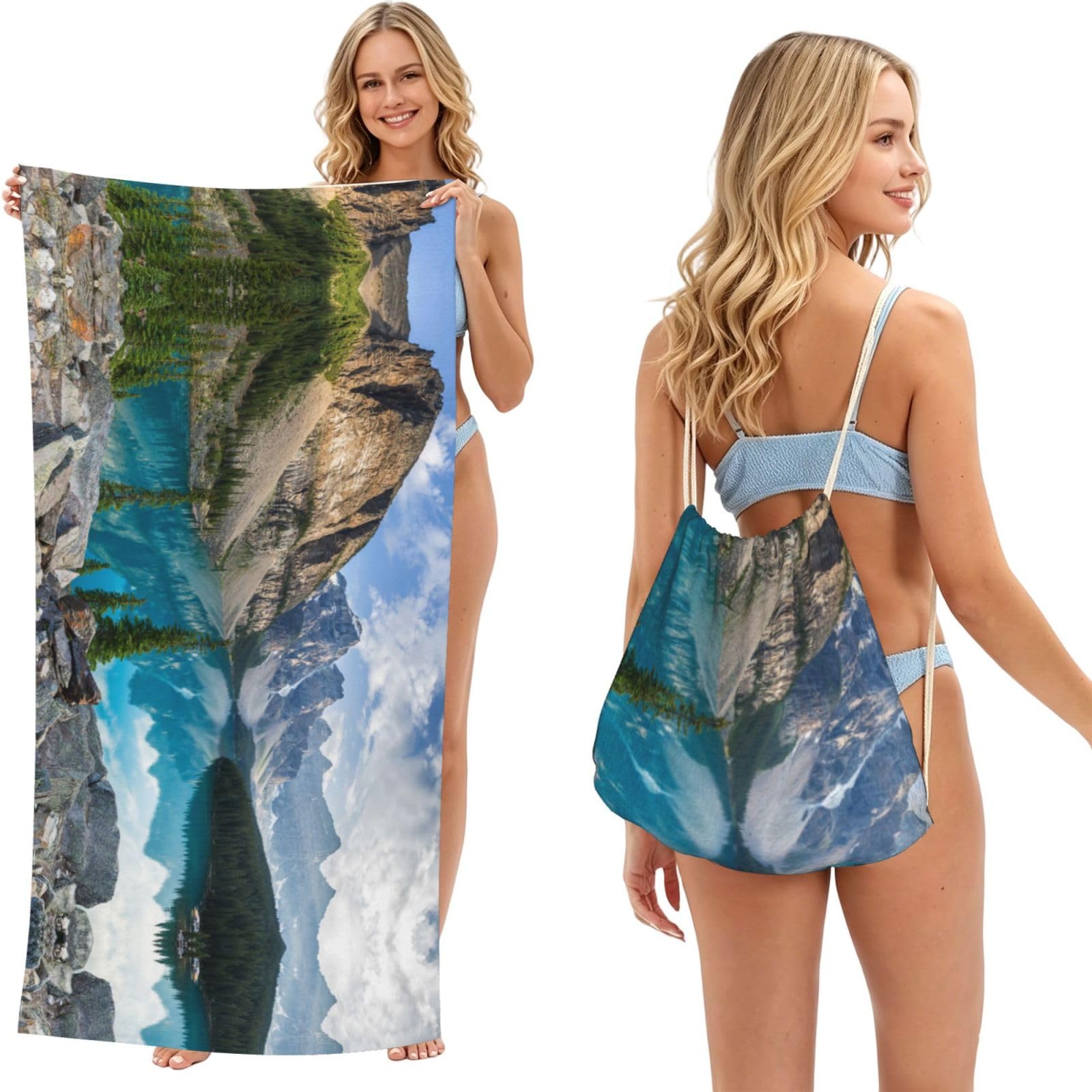 WSHFFILO Rocky Mountains printed 2 in 1 Packable Towel Bag Bath Towel Beach Towel