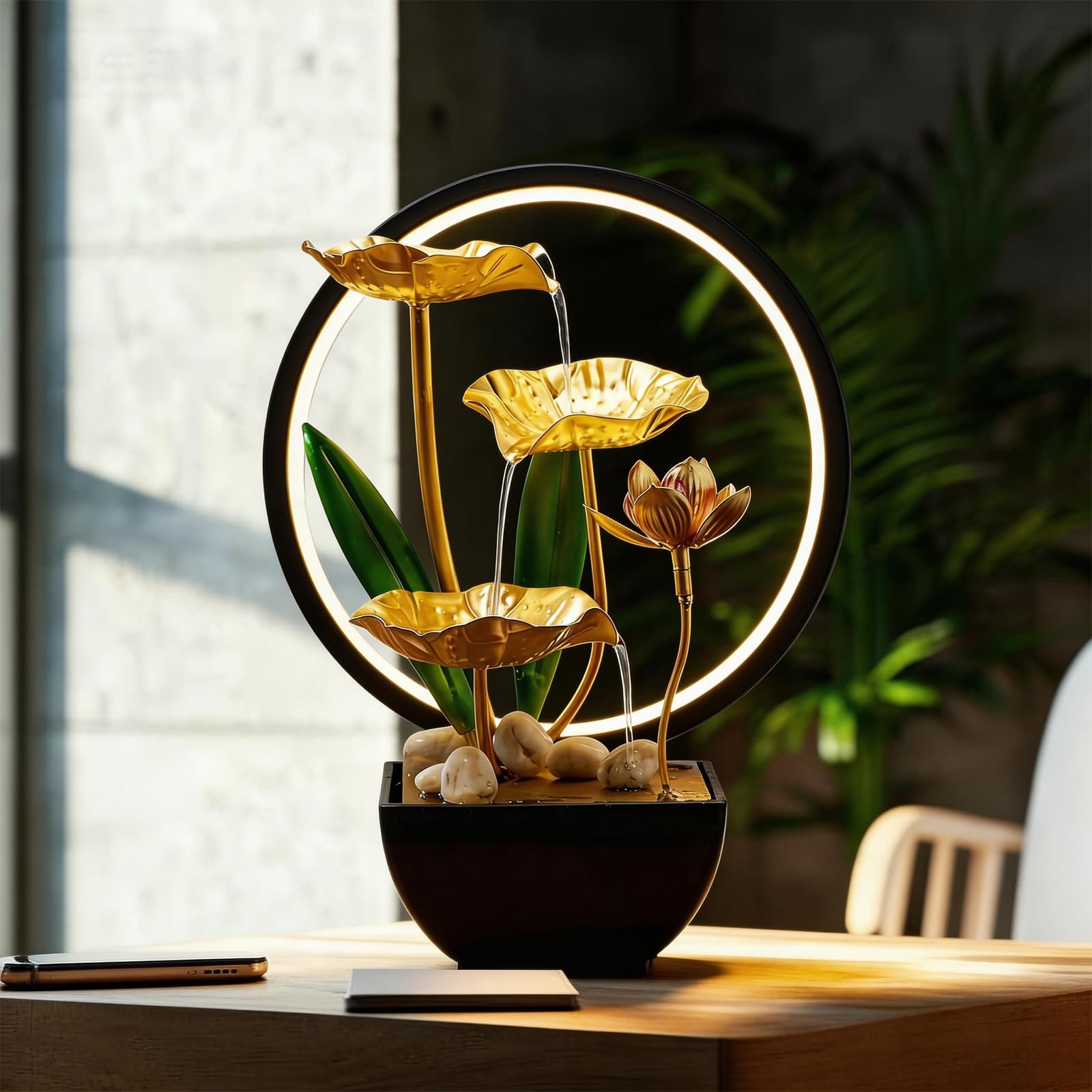 Fontaine d'intérieur, Fontaine de Table en Cascade avec éclairage LED, décoration Zen Moderne avec Pompe silencieuse, décoration de Table Zen Moderne, méditation et détente