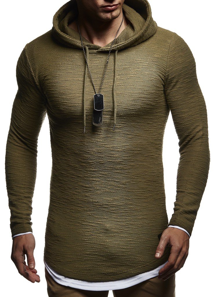 Leif Nelson Men's Khaki Hoodie Pullover Hood Sweater Sweatshirt Ln-8120 XX-Large