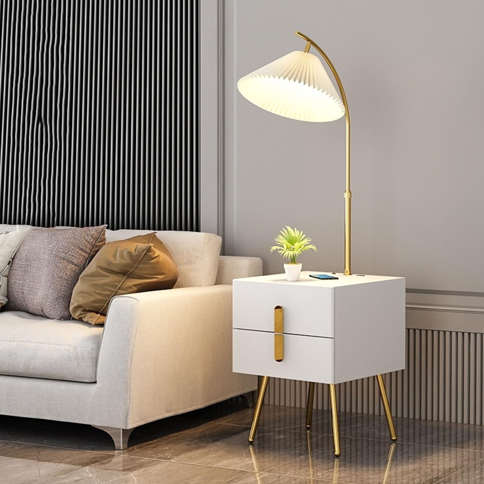 Lampy stalowe Połączenie stołu i lampy z lampą LED, nowoczesne lampy stojące z połowy wieku, nowoczesna lampa stojąca do sypialni, salonu, dekoracji biura (pomarańczowy)