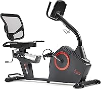 Vista 2 de Sunny Health & Fitness Smart Recumbent Bike with Pulse Sensors, Home Cycling Workout Machine w/Cushion Seat & Mesh-Backrest, Free SunnyFit App