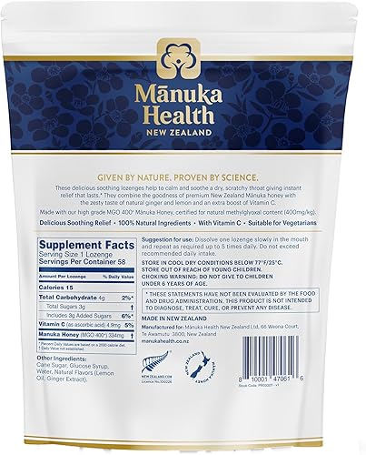 Miniatura 2 de Manuka Health Manuka - Gotas de miel para la tos, 58 pastillas con sabor a limón y jengibre, gotas naturales para la garganta infundidas con miel