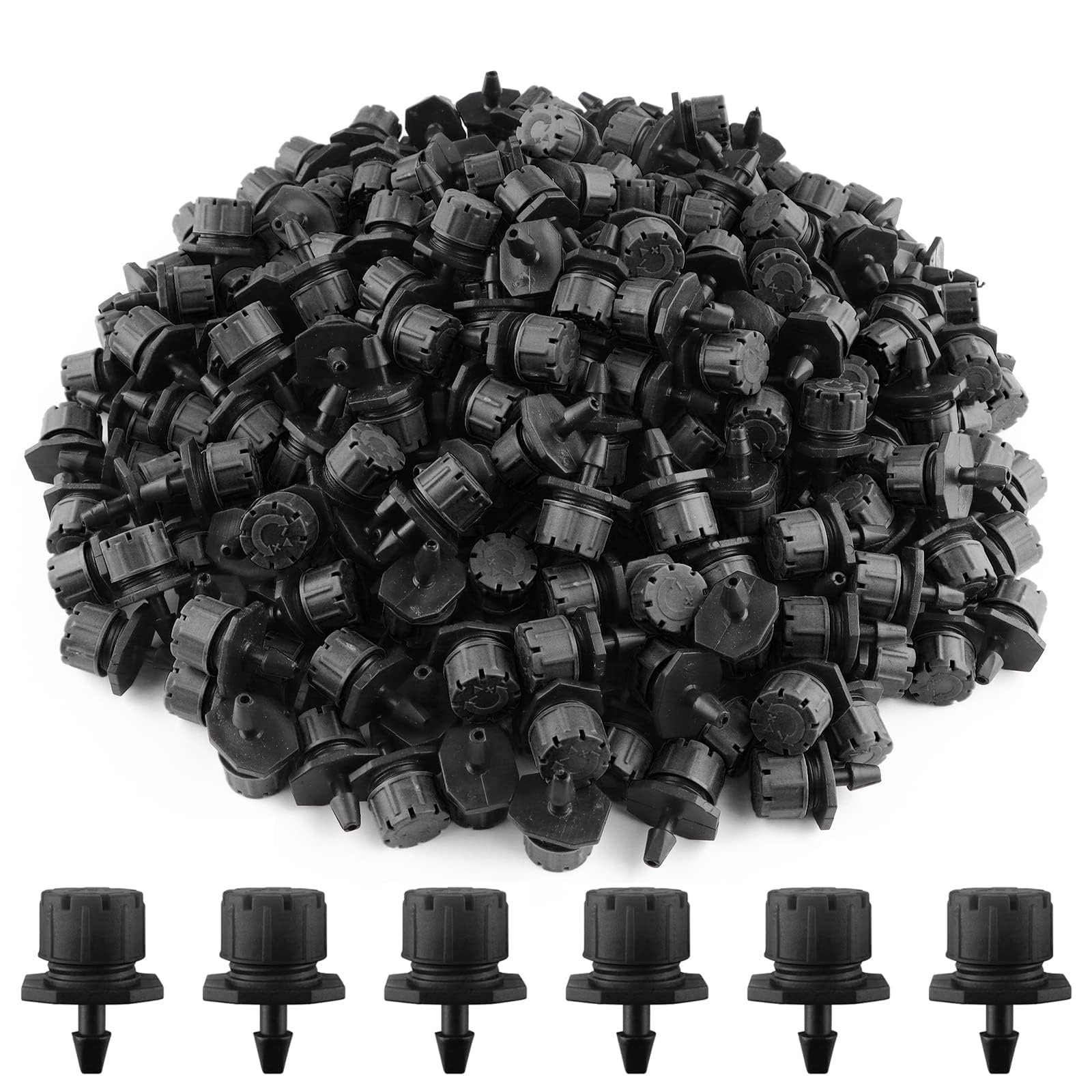 Kalolary 1/4Inch Adjustable Irrigation Drippers Sprinklers, 200Pcs Adjustable Micro Drip Irrigation System Watering Sprinklers Anti-Clogging Emitter Dripper Garden Supplies (Black)