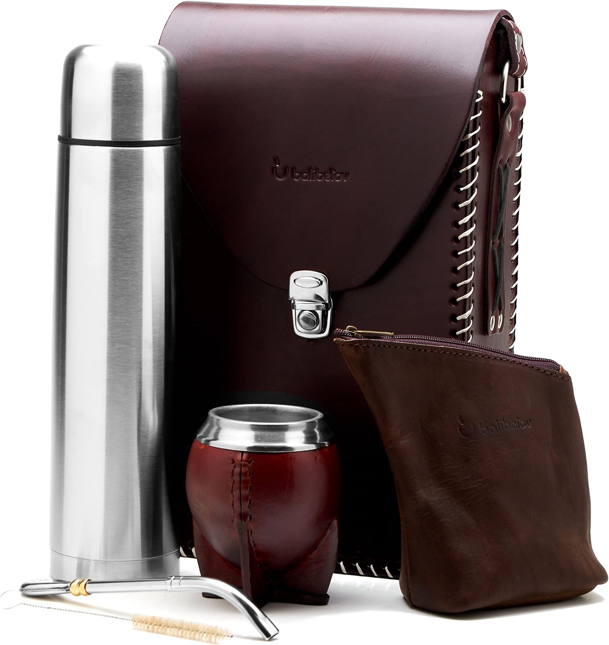 BALIBETOV Complete Yerba Mate Set - Moderne Mate Kalebas, Thermische Flacon, Yerba Container, Bombilla en Reinigingsborstel Inbegrepen - Alle Premium Kwaliteit 304 18/8 Roestvrij Staal (GOUD