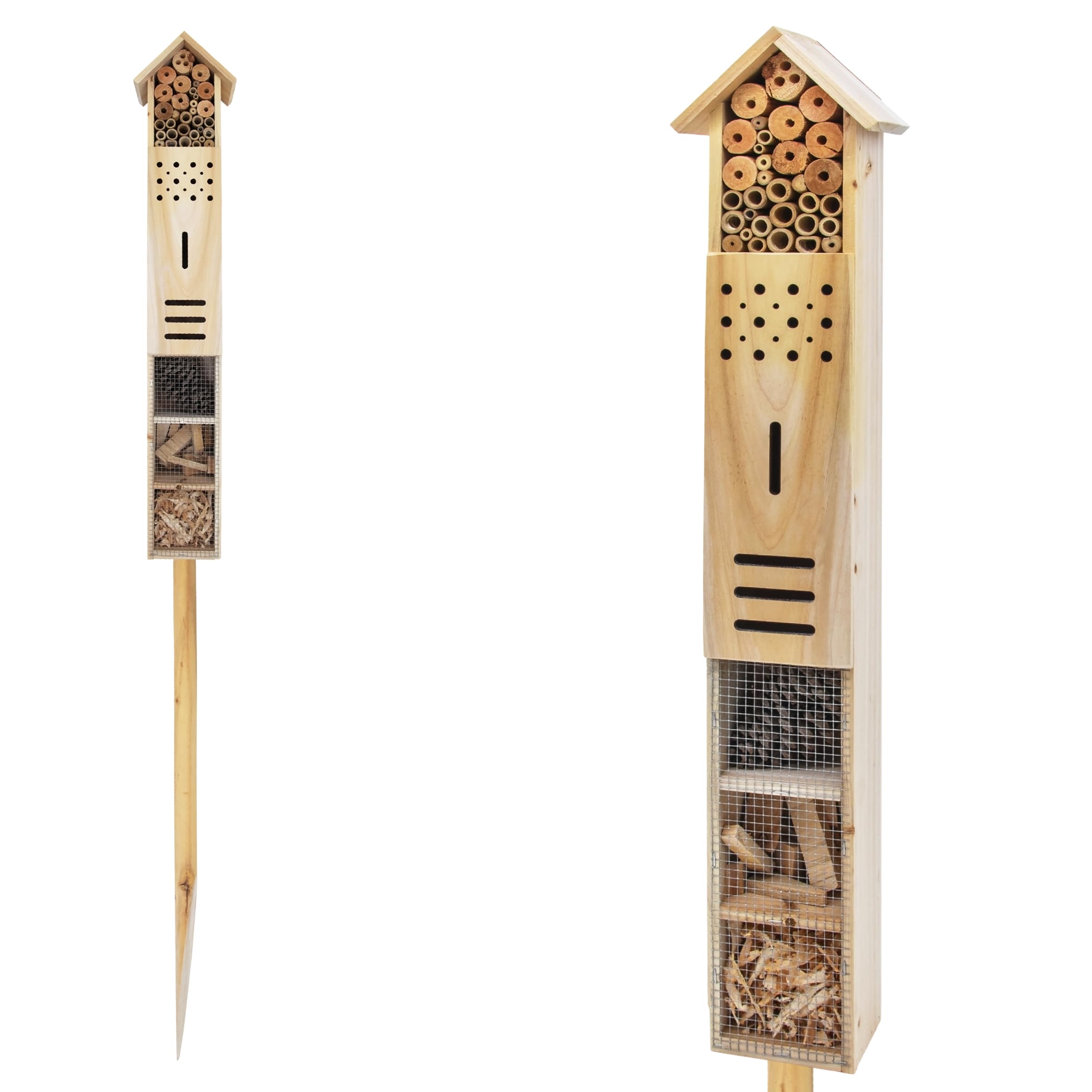 Spetebo Hotel para insectos XXL con estaca – 79 cm x 15 cm x 10 cm – Soporte para casa para insectos