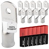 Vista 166 de SELTERM 25 piezas de lengüetas de cable de batería de cobre estañado de grado marino de 2/0 AWG de 3/8 pulgadas, terminales de anillo de calibre 00