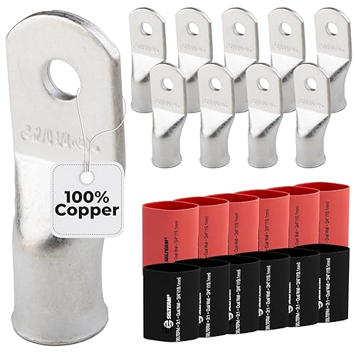 Miniatura 335 de SELTERM - Terminal en anillo de grado marino UL 2/0 AWG 3/8 pulgadas (25 uds) para batería, terminal tubular de cable eléctrico, conector calibre