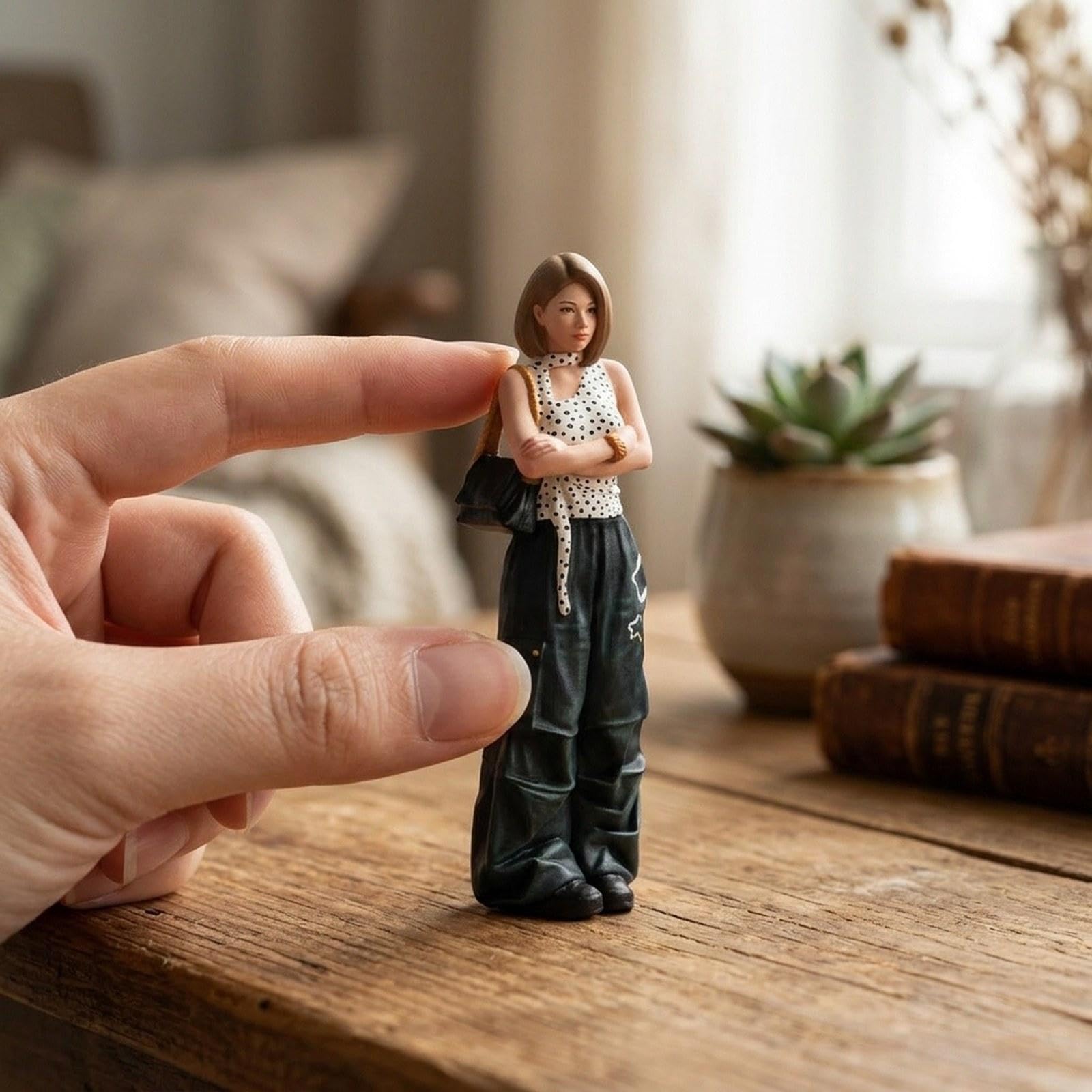 Oshhni 1:18 Mädchenfigur, handbemalt, aus Kunstharz, für Fotografie, DIY-Szenendekoration, Requisiten, Schreibtischdekoration, Diorama