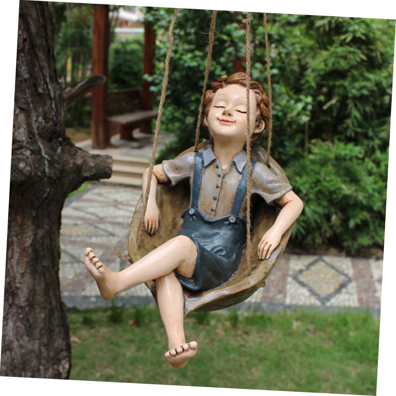 LIFKOME Resin Boy Swing Pendant Hand-Painted Elf Design Outdoor Garden Hanging Decor 1 Pc Autumn-Themed Resin Craft for Boys and Girls Play Areas