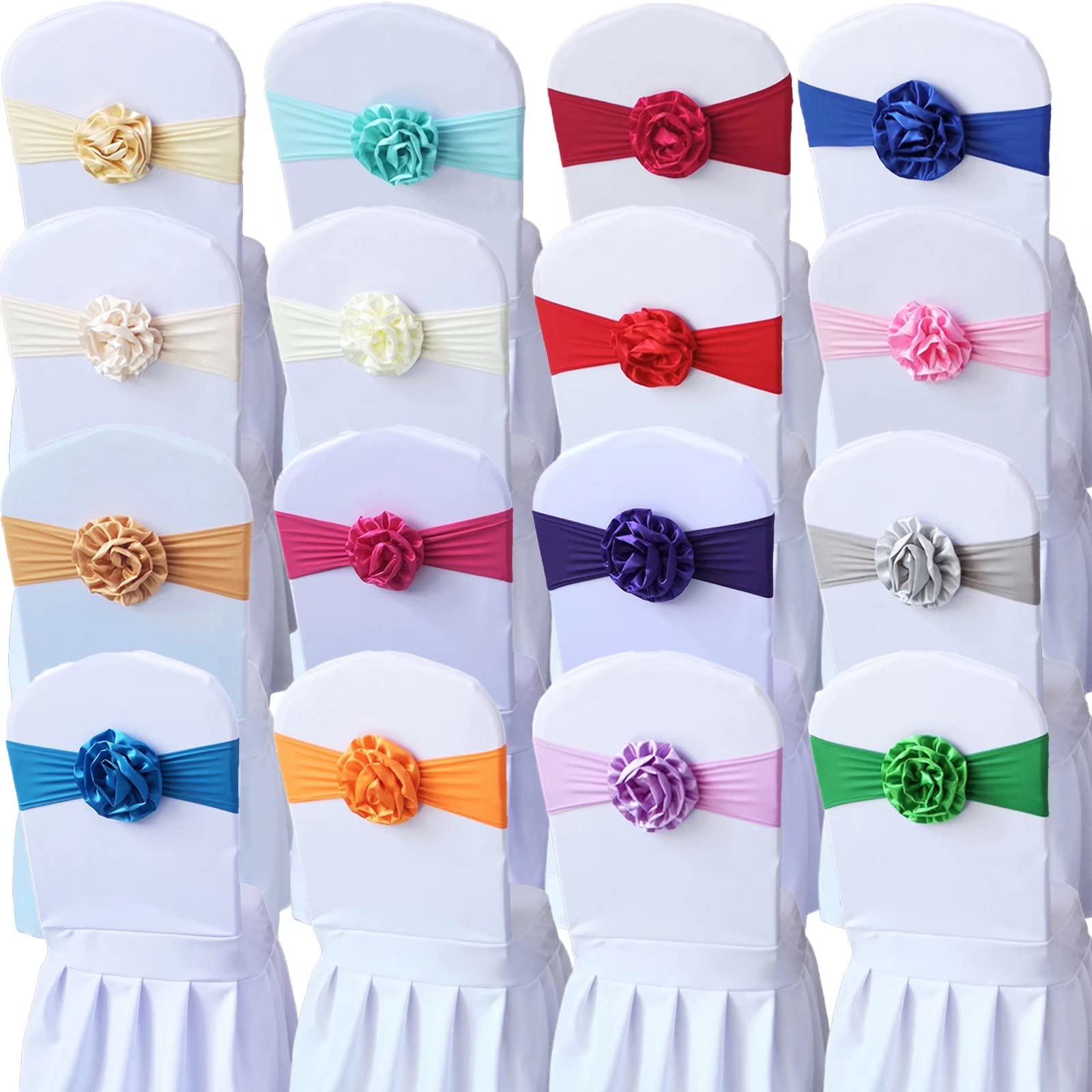 LIZIMI Spandex Stretch Flower Chair Sashes Chair Bands Polyester Bows for Party Hotel Wedding Banquets Decoration ?Red 6 PCS?