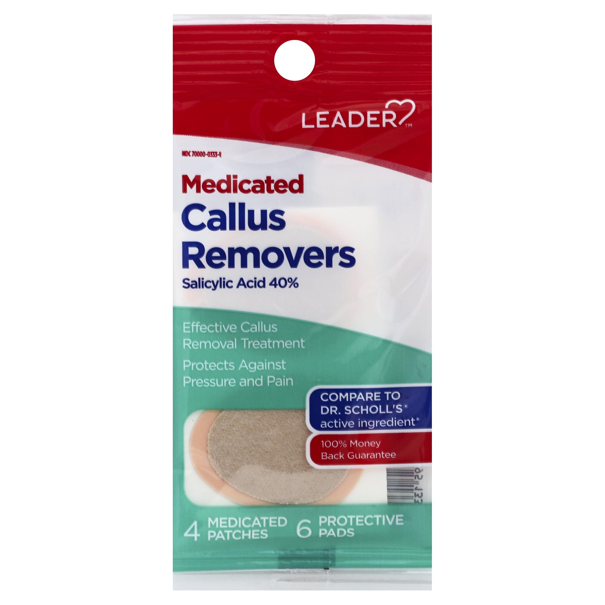 Leader Medicated Callus Remover with Salicylic Acid, Calluses & Toe Corn Treatment Pads/Patches, All-Day Pain Relief & Cushioning Protection Against Shoe Pressure and Friction, 6 Pads