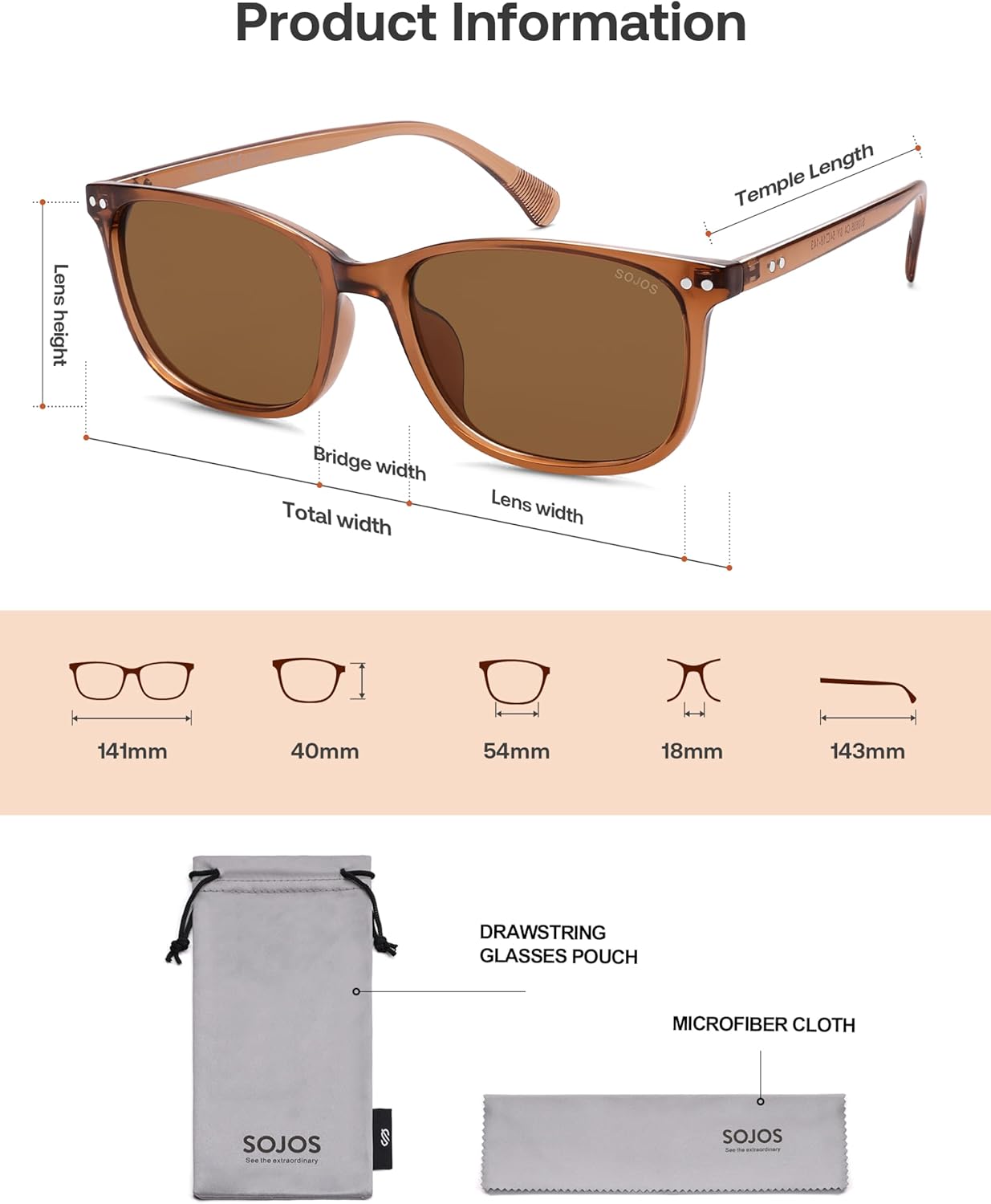 SOJOS Classic Square Polarized Sunglasses for Women Men Vintage Style UV400 Lens SJ2636 - Image 5