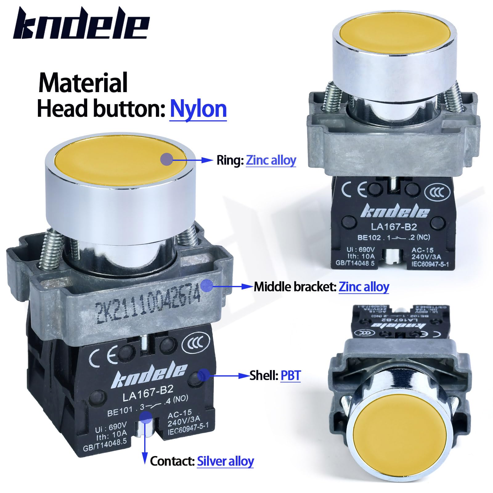 Yellow Push Button Switches - 22mm SPDT -3 Yellow Push Button Switches - 22mm SPDT -3