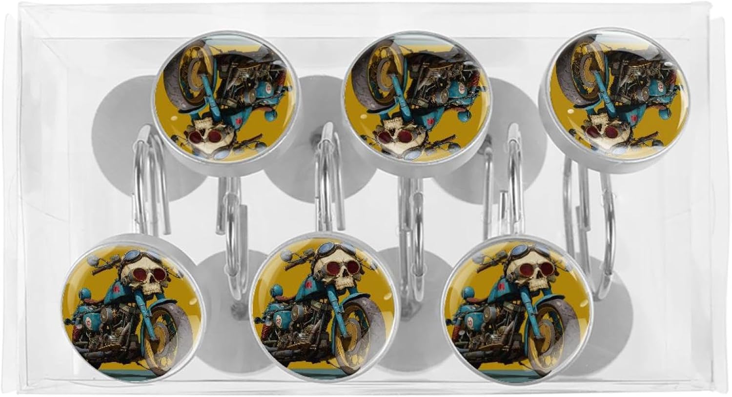 Set of 12 Skull Motorcycle (2) Shower Curtain Hooks, Stainless Steel Shower Hangers for Bathroom, Rustproof Decorative Shower Rings for Bedroom Living Room Shower Curtain Rod