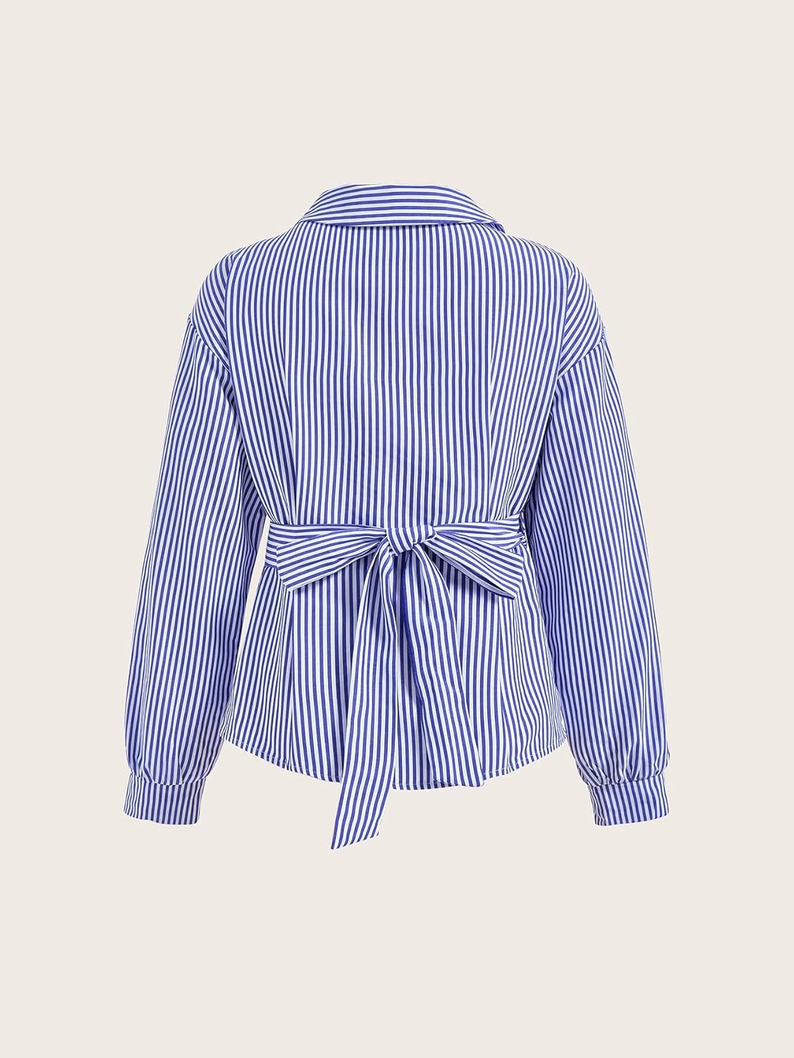 Women's Striped Bow Tie Shirt Elegant Wrap Button Front Long Sleeve Business Casual Blouse - Image 2