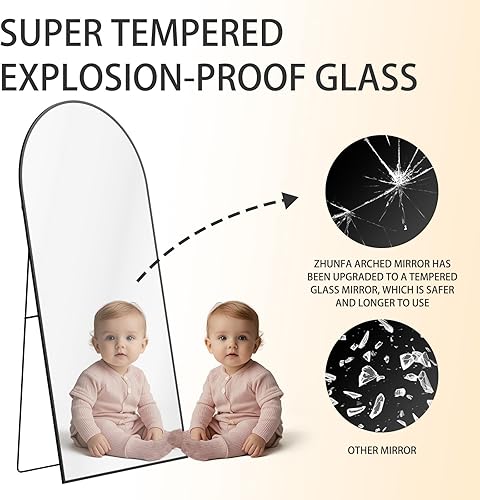 Miniatura 10 de Espejo arqueado de longitud completa, espejo de piso de gran tamaño de 76 x 34 pulgadas con soporte, espejo dorado de longitud completa, espejo de