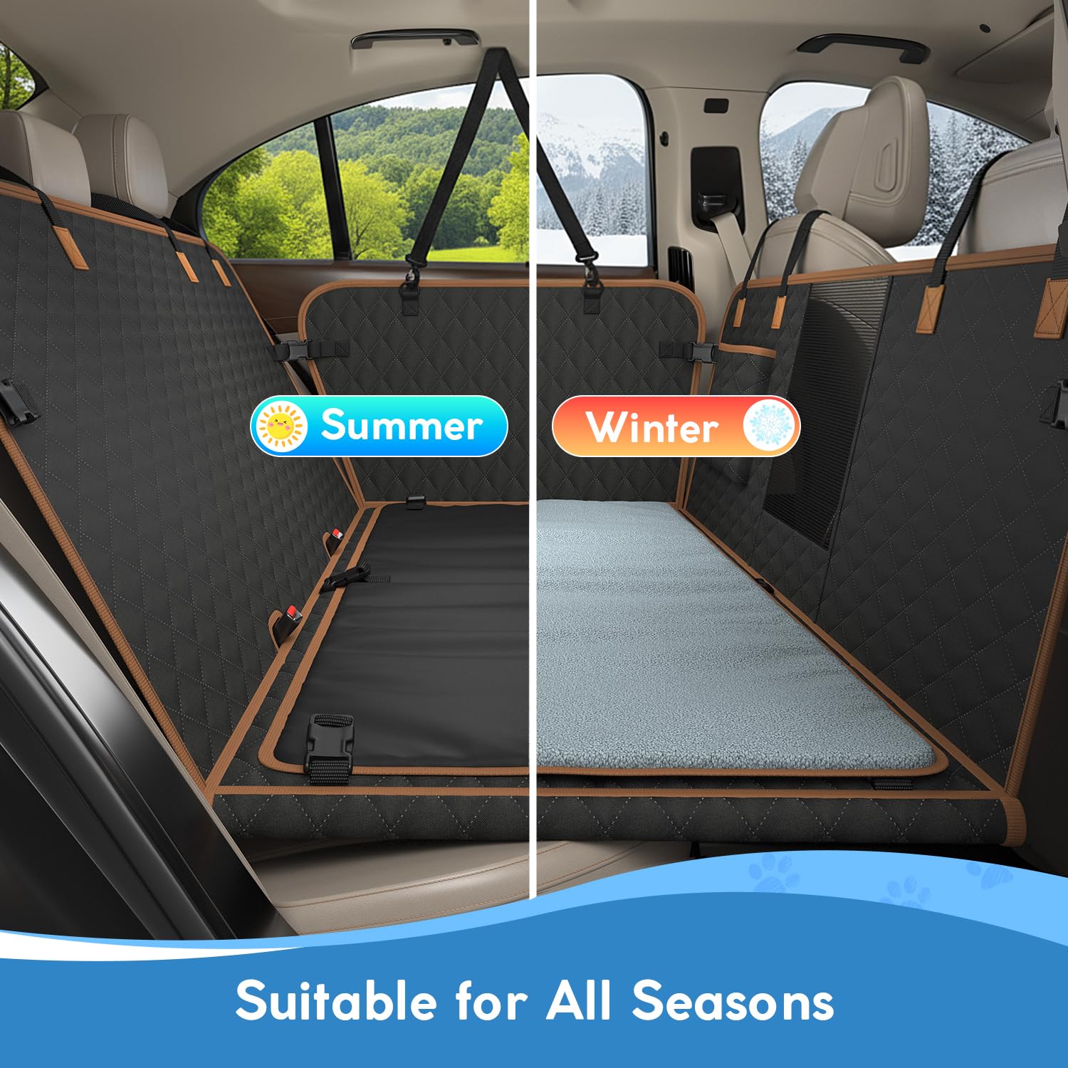 MyeMdan Coprisedile Auto per Cani e una Morbida Coperta, Impermeabile, Antigraffio, con 8 Robuste Tavole in Legno Duro Per la Maggior Parte Delle Auto, SUV, Nero