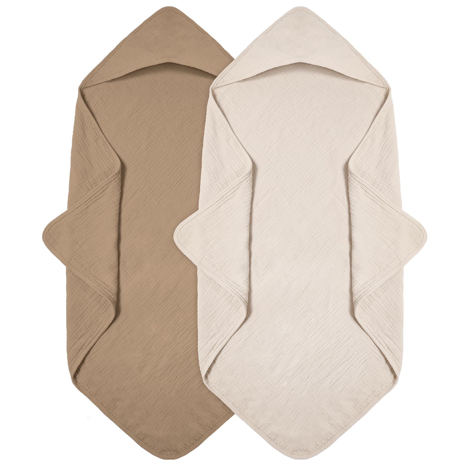 Peepeemax Kapuzenhandtuch Baby 2er-Pack, Musselin Baumwolle Baby Handtuch Kapuze, Ultraweiche und Saugfähige Babyhandtuch mit Kapuze, 76x76cm (Hellbraun)