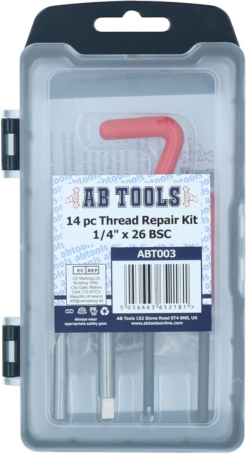 1/4 x 26 BSC Thread Repair Cutter Kit Helicoil Set for Damaged Threads 14pc