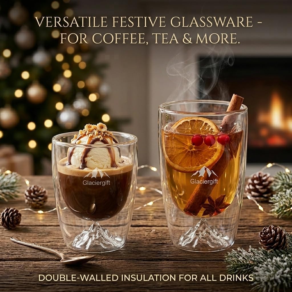 Double Walled Glass Coffee Mugs Set, 2 Pack Clear Insulated Coffee Cups
