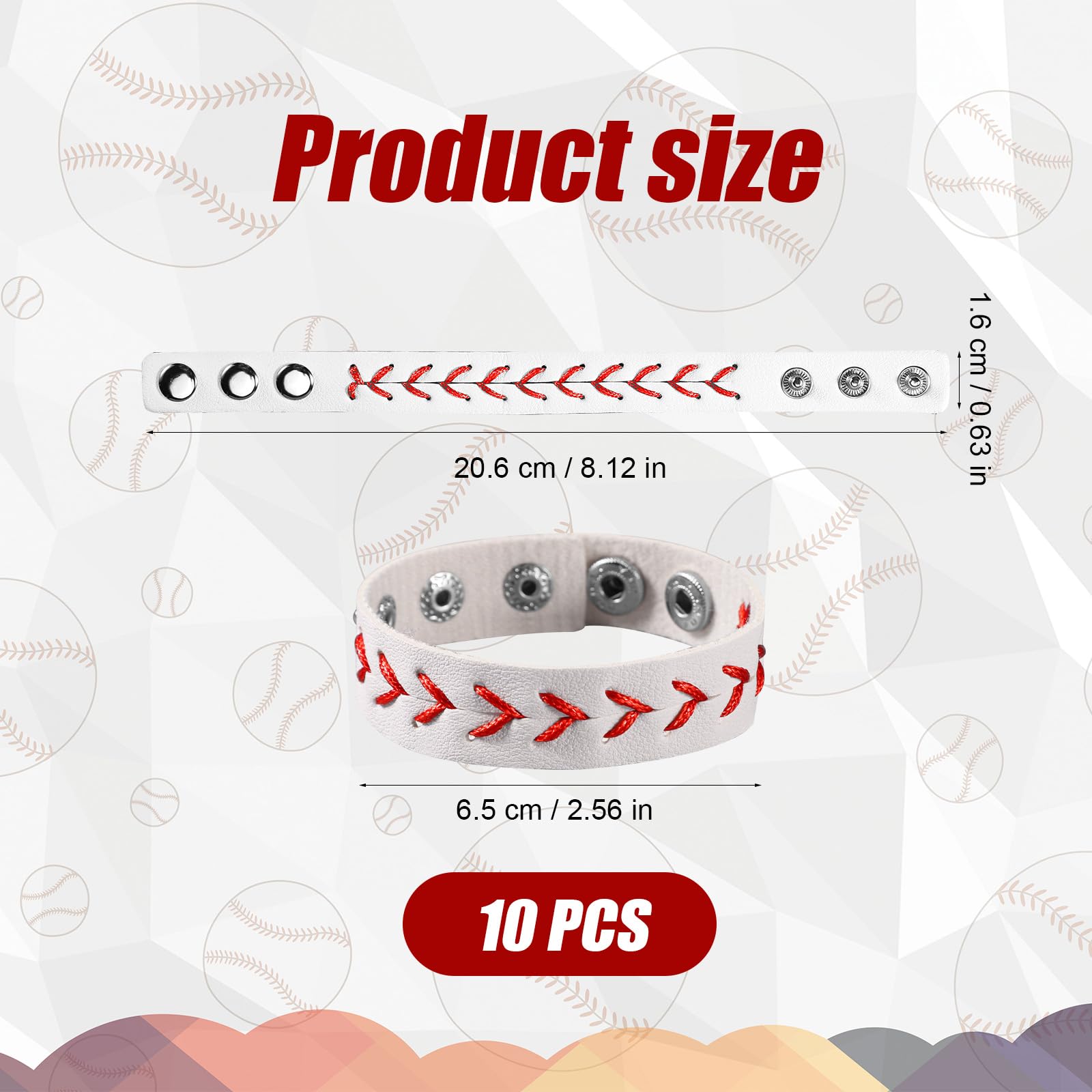 PEUTIER 10pcs Baseball Bracelets, Leather Baseball Bangle Cuff Wristband Adjustable Softball Charm Bracelets Sports Team Bracelet Gifts Jewelry for Party Favors Men Women Boys Teens Adults