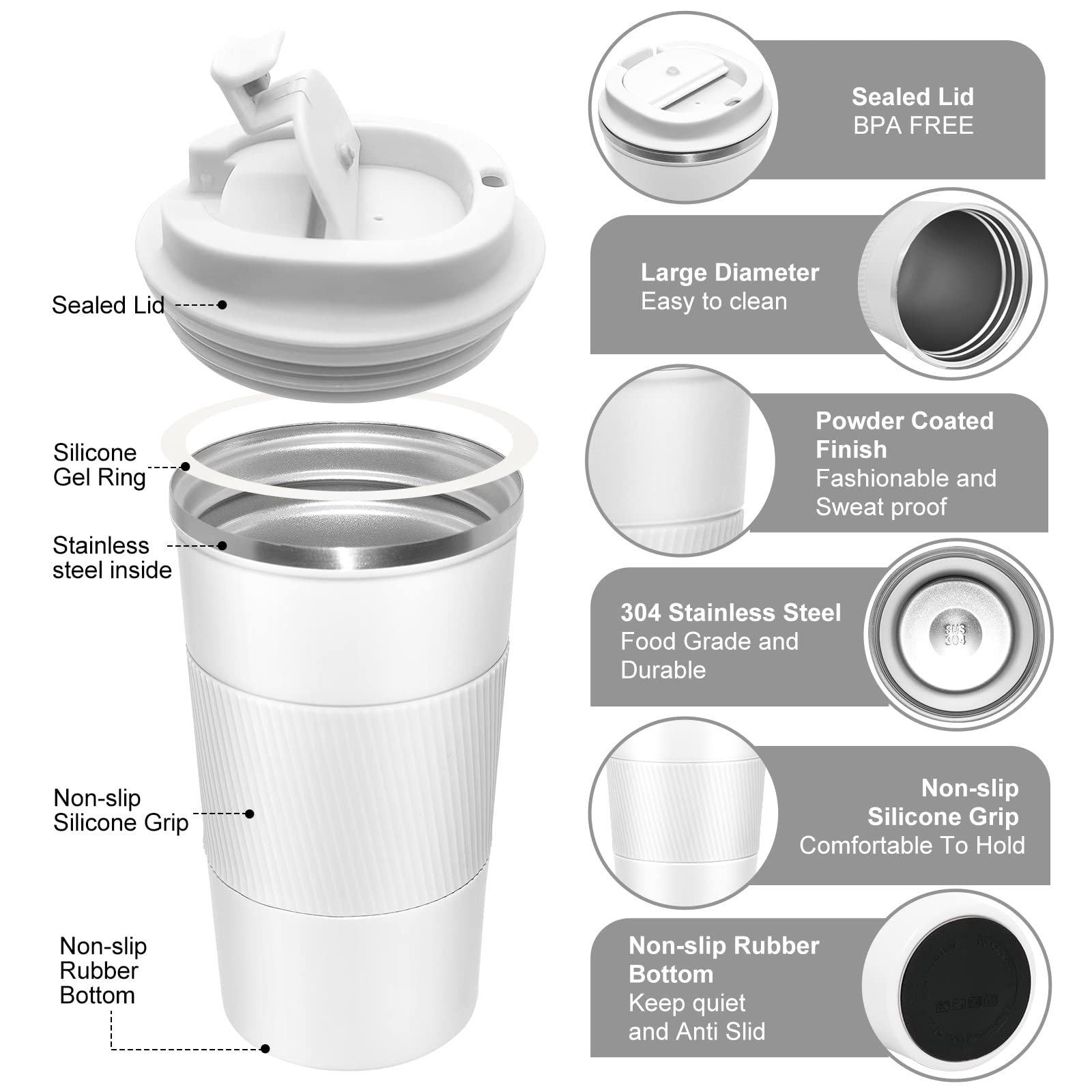 Dycietx Travel Mug with Leakproof Lid, Insulated Reusable Coffee for Hot&Cold Drinks/Tea - Image 3