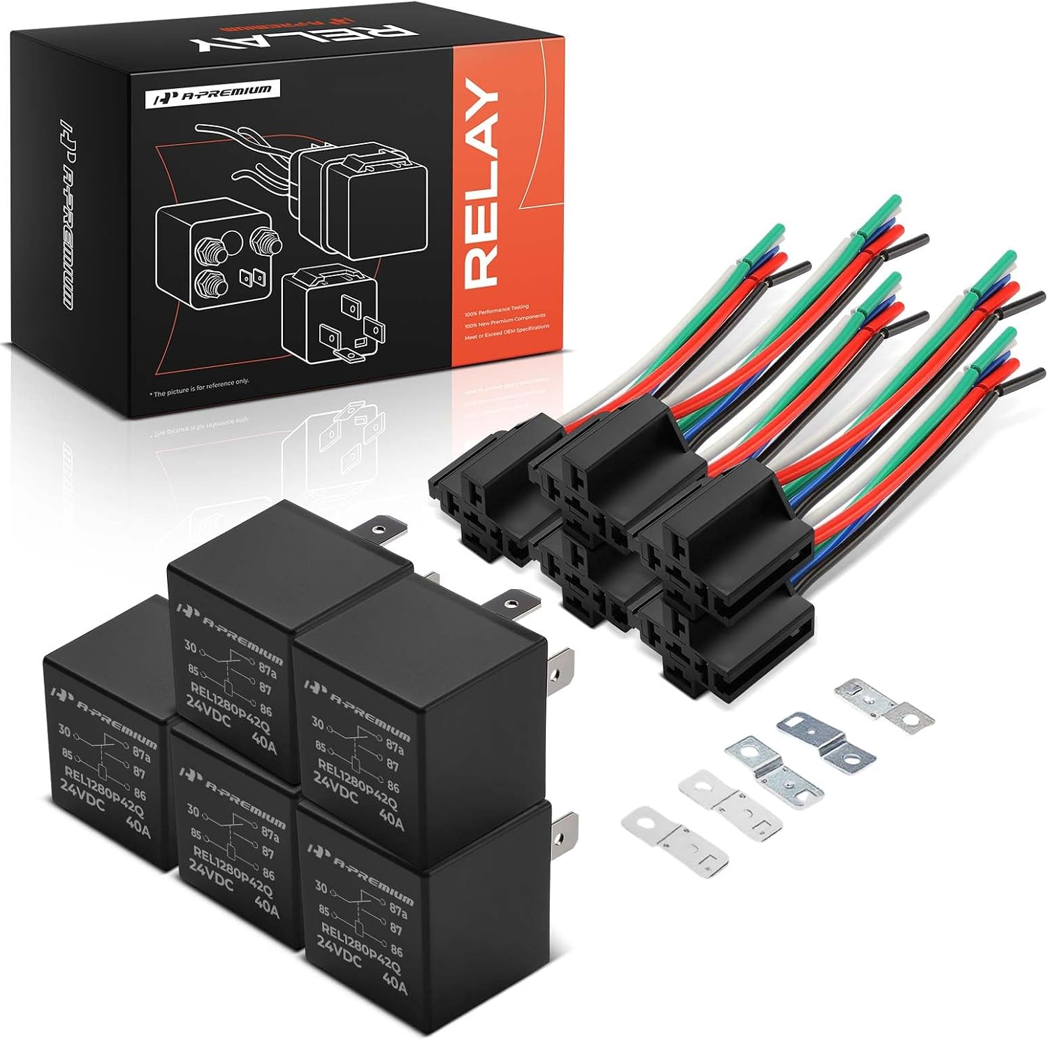 A-Premium 24V 40A 5-Pin SPST Relay with Wiring Harness & Bracket for Automotive Car Truck Marine Boat (5-PC Set)