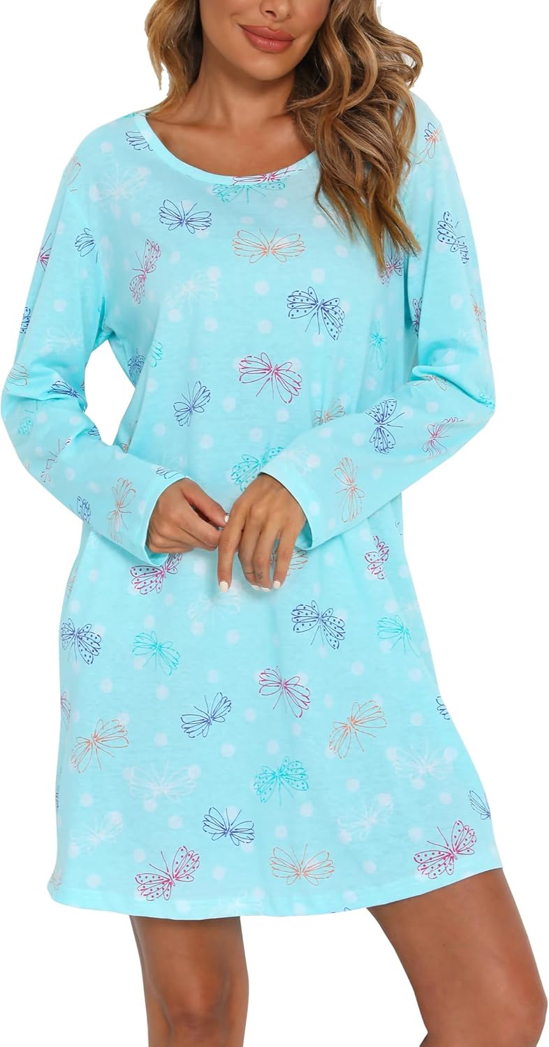 ENJOYNIGHT 2 Pack Nightgown For Women Cotton Long Sleeve Nightshirts - Image 2