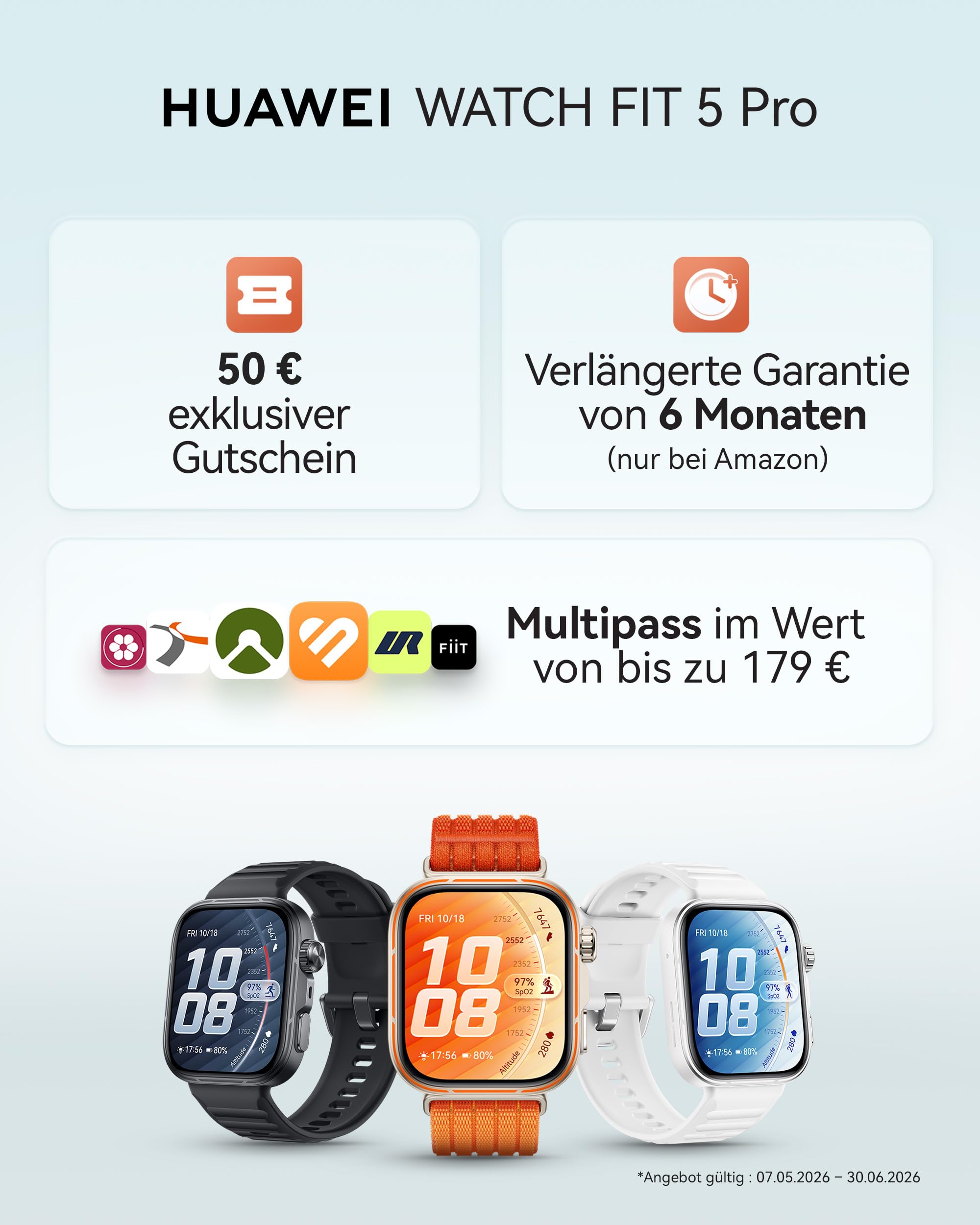 HUAWEI Watch FIT 5 Pro Smartwatch GPS Fitness Tracker EKG Schlaftracker 1,92" Display NFC-Zahlung Sportuhr 5 ATM Schwarz
