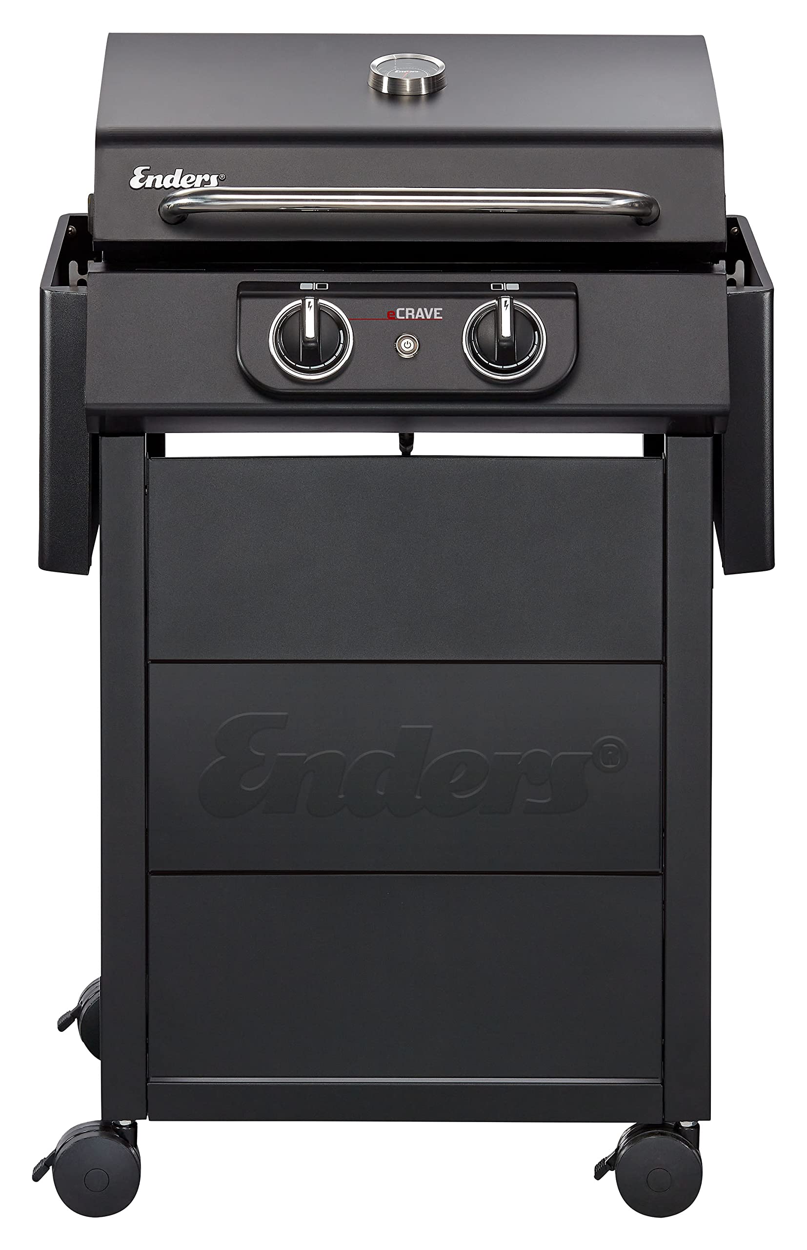 Enders® Barbecue électrique eCRAVE 2, avec grille en fonte, chariot de barbecue avec beaucoup d'espace de rangement, système de nettoyage Simple Clean ™, 2 éléments chauffants puissants, hotte de