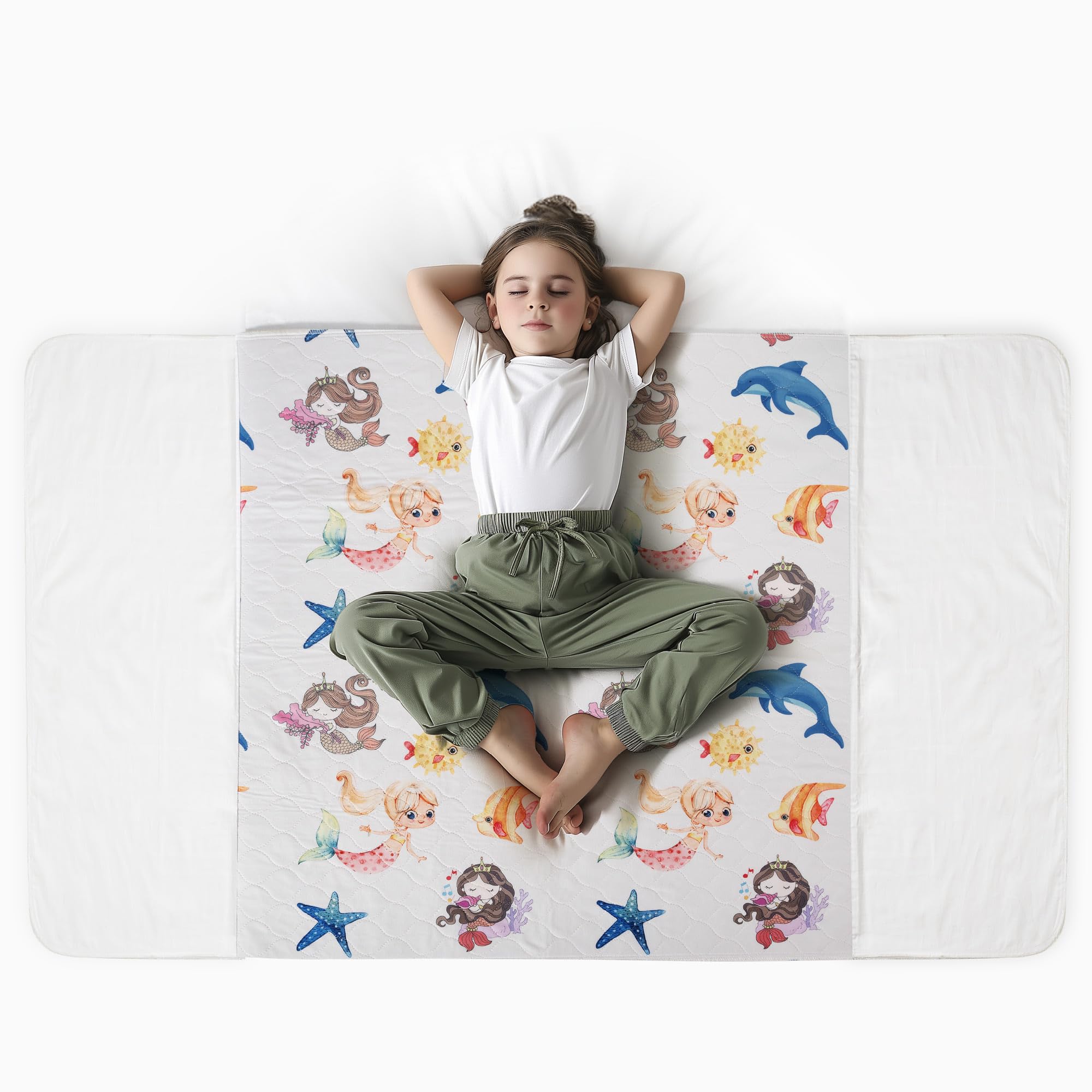Coprimaterasso Impermeabile Ultra Assorbente 91x86cm Traversa Letto Bambino con Ali Rimboccabili
