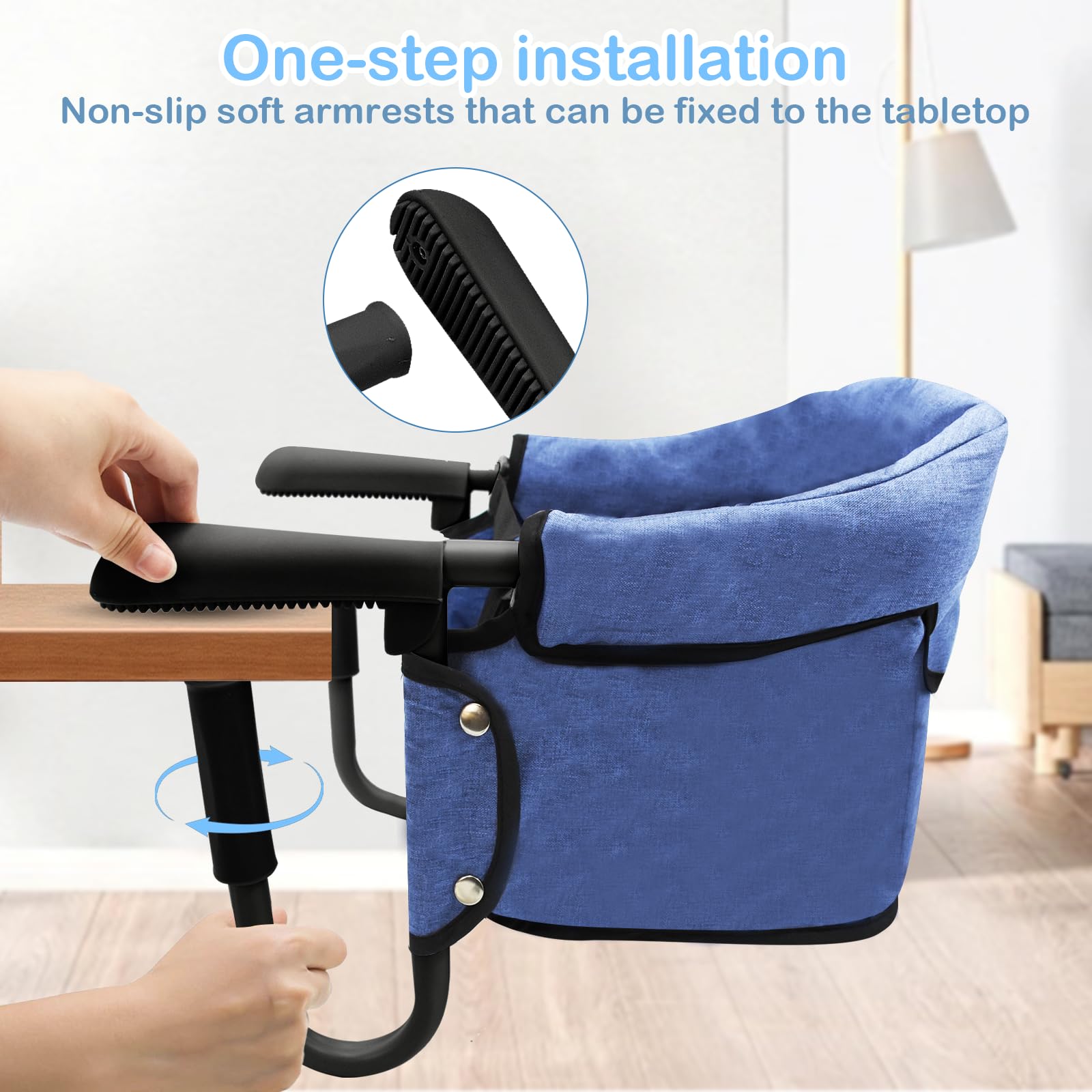Trona Portátil Bebé, Sillita Ajustable A La Mesa Mesa Asiento de mesa para bebé, Fast - Trona con Cinturón de Seguridad, plegable Trona de Viaje Arnés de 7 puntos(6-36 meses), Azul
