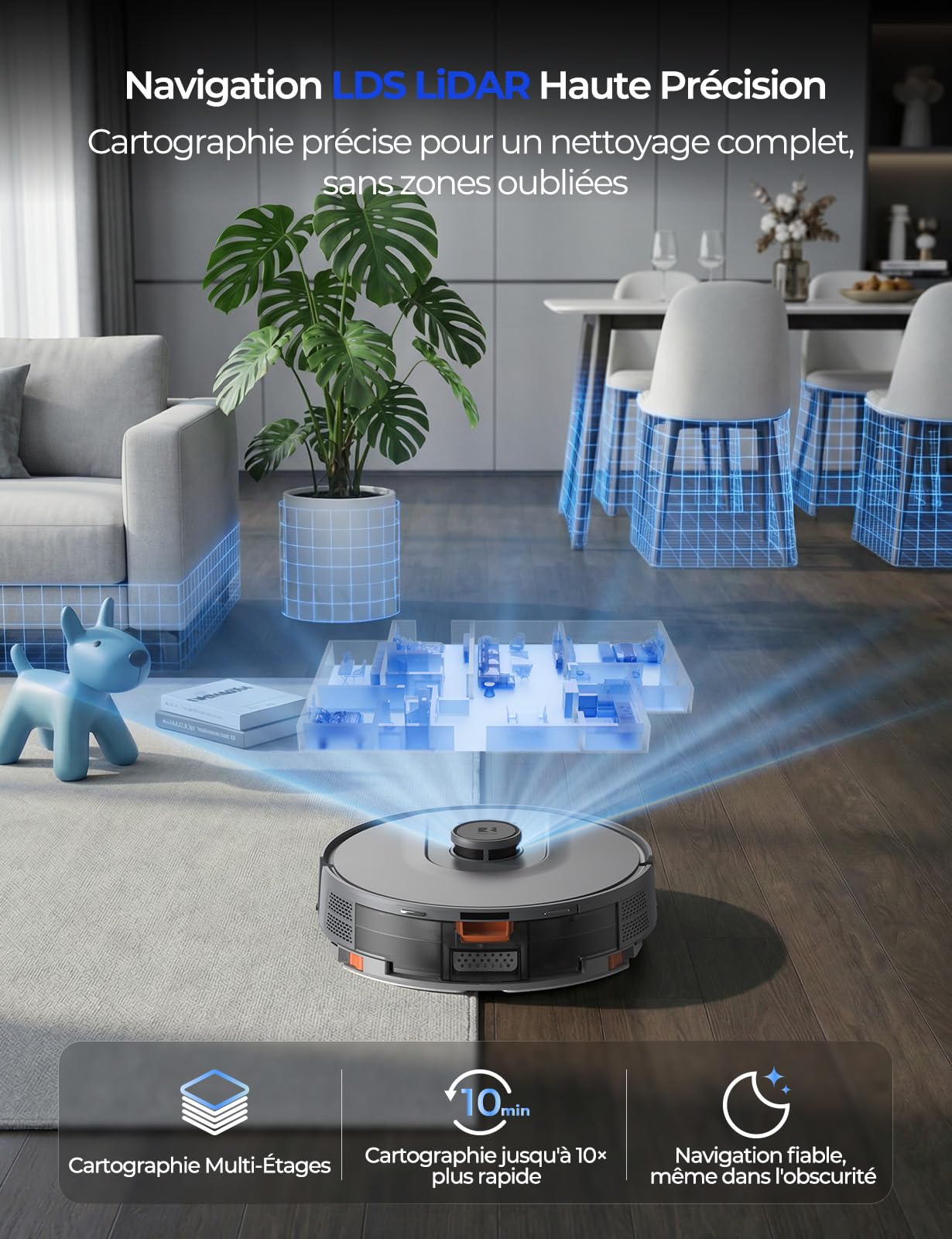 R11 Aspirateur Robot Laveur avec Station, 20000Pa, Station de Vidage Automatique 120 Jours, Navigation LiDAR, WiFi APP 5G/2.4G, Robot Aspirateur Laveur Autonome pour Tapis/Sols/Poils d’Animaux