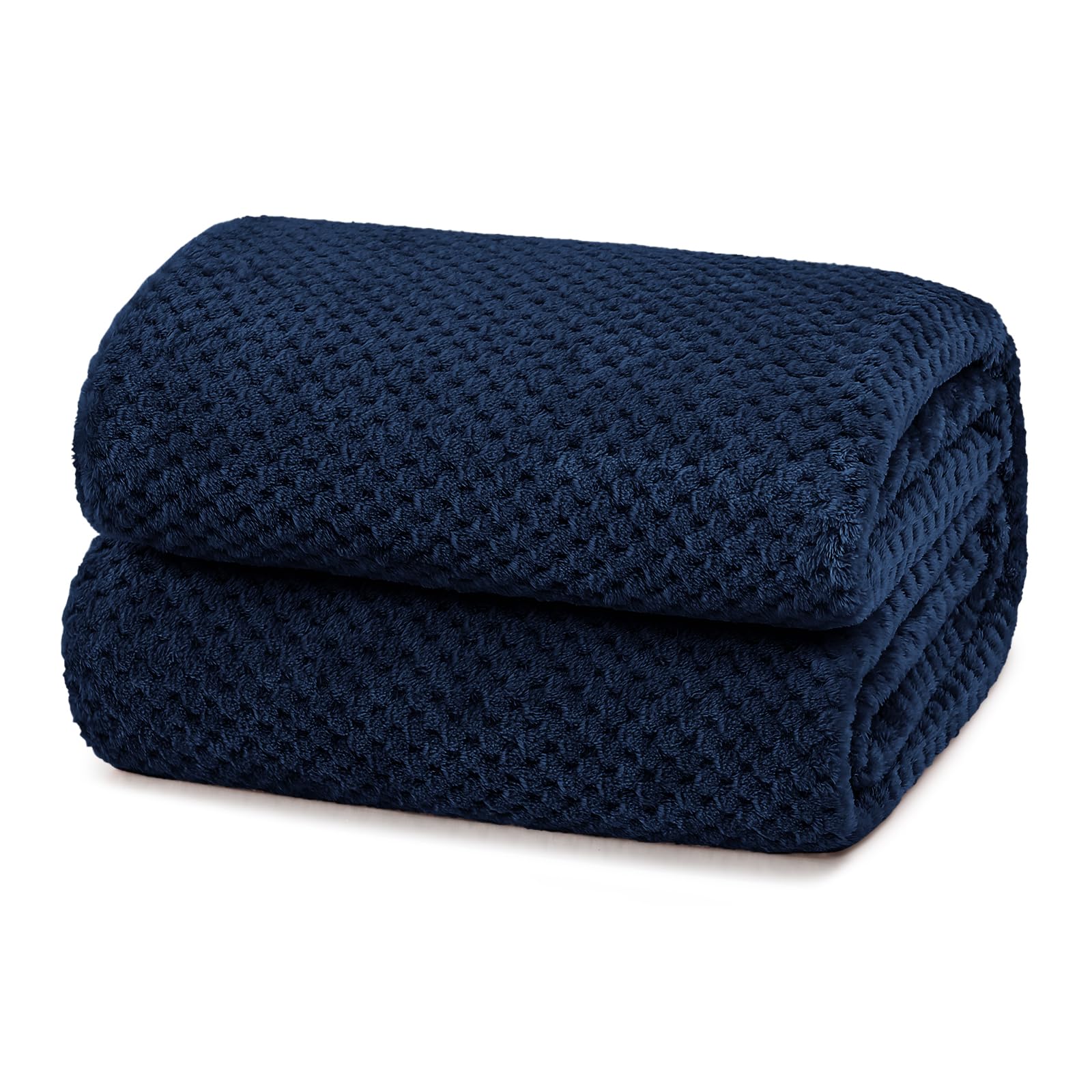 Manta Waffle de Polar, Manta de Franela para Sofa y Cama, Suave, Cálida y Ligera para Todo el Año, 130 x 170 cm, Azul Marino